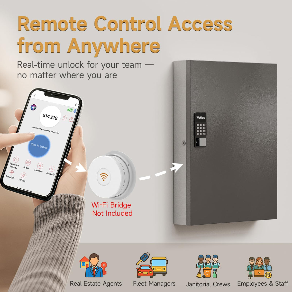 DiDiHere 192-Key Smart Key Lock Box Wall Mount – Commercial Key Cabinet with App, Keypad, Bluetooth & WiFi Unlock (Sold Separately), Access Log Tracking, Key Management System for School, Office