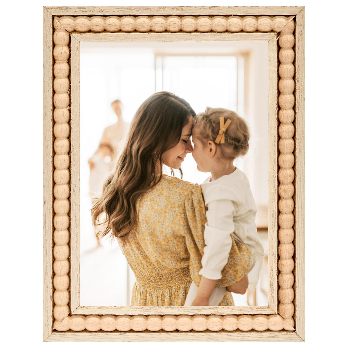 OMISHE Wood 5x7 Picture Frame with Decorative Beads for Wall Decor or Tabletop, Boho Rustic Handcrafted 5 x 7 Frame with Shatter Resitant Plexiglass, Natural