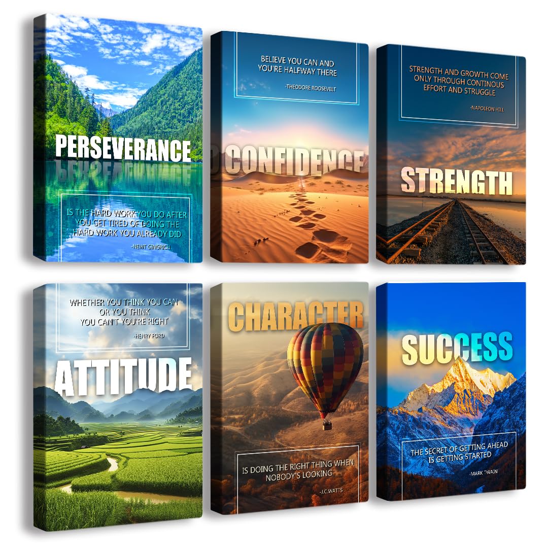 Inspirational Quotes Motivational Wall Art Decoration, Landscape Canvas Painting Suitable for Library, Office, Living Room, Home Decor, Tabletop/Hanging | 6-Pack (29 x 38 cm) Framed
