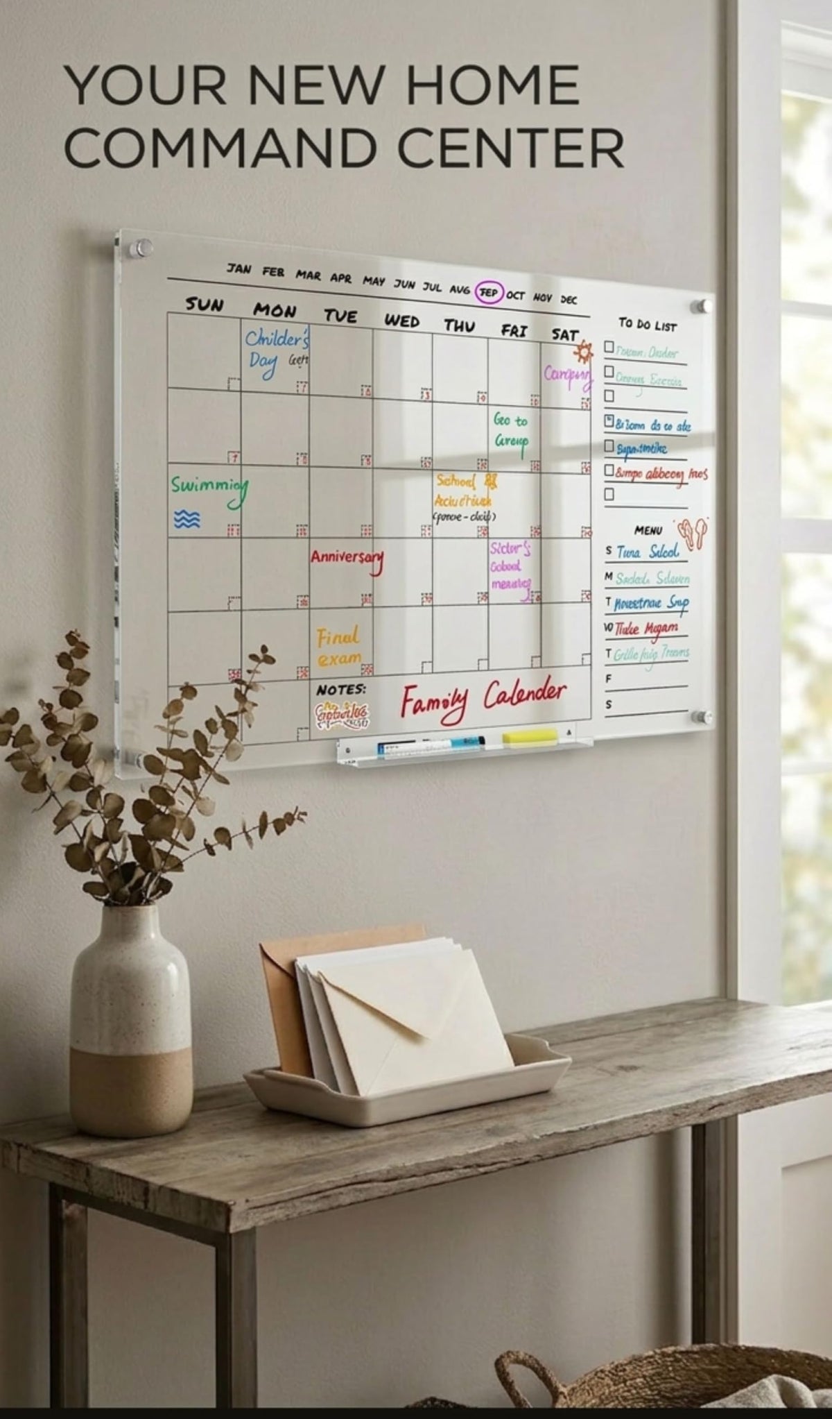Acrylic Wall Calendar – Medium Clear Dry Erase Wall Calendar 24x18 – Acrylic Monthly Wall Planner for Home, Office & Family – Reusable Transparent Wall Calendar with Markers