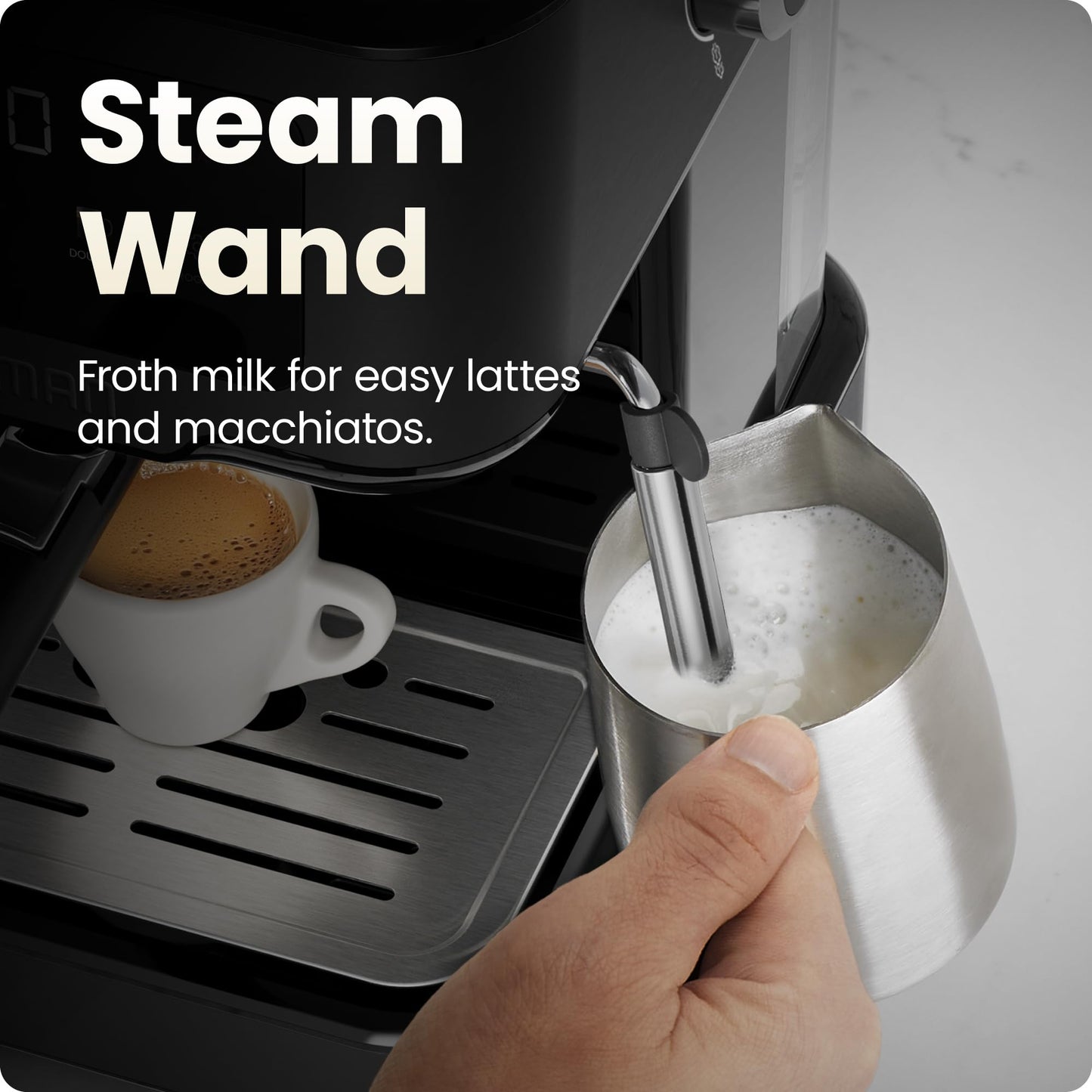 Chefman CraftBrew Espresso Machine, 15-Bar Pump Digital Espresso Maker w/Steam Wand for Latte & Cappuccino, Compact Espresso Coffee Machine w/ 1.5L Removable Water Reservoir - Stainless Black
