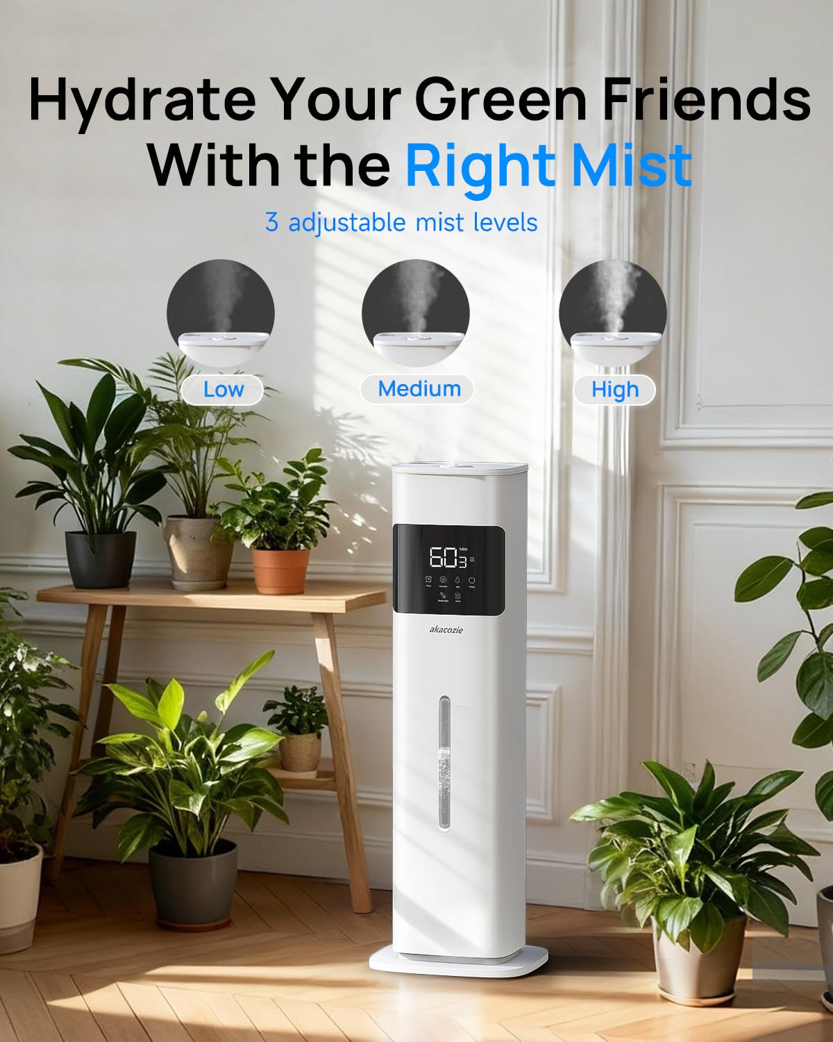 Akacozie Warm & Cool Mist Humidifiers for Bedroom 500 sq ft, 2.1Gal/8L Top-Fill Humidifier Large Room with Essential Oil Diffuser, Large Room Humidifiers for Home Baby Nursery Office Plants, White