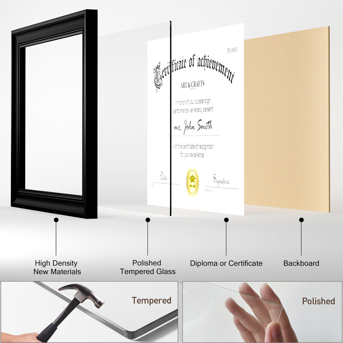 Yaetm 8.5x11 Diploma Frame, Document Frame with Shatter-Resistant Tempered Glass, Display 8.5 x 11 inch Certificate, Rustic Black, Tabletop & Wall Mount (Single, Black)