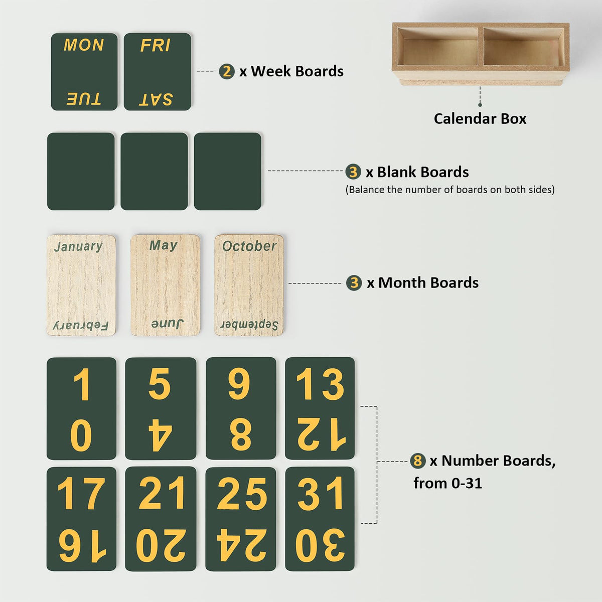 DEERINE Wooden Block Perpetual Calendar for Desk, Daily Desktop Standing Flip Calendar with Large Display, Modern Farmhouse Aesthetic Desk Accessory for Home Office Decor, Reusable Yearly, Wood Grain