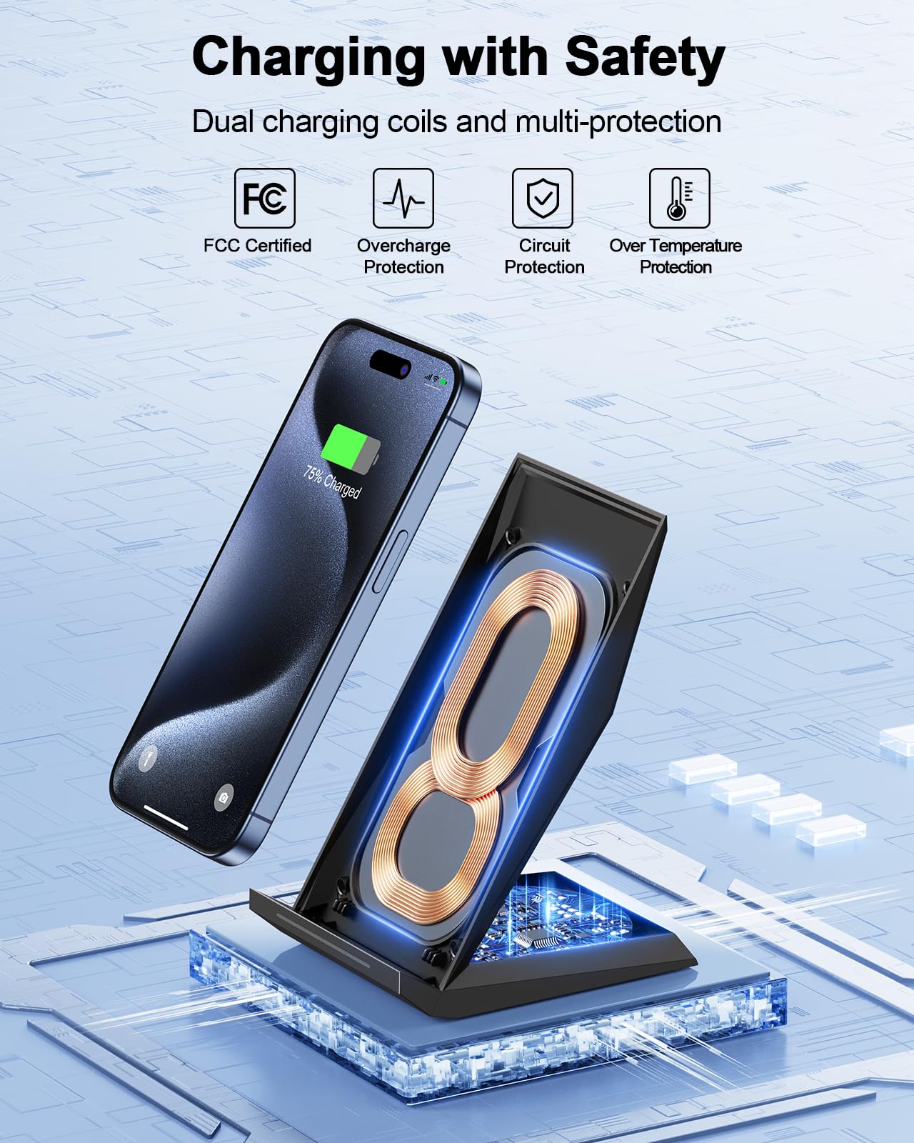 Fast Wireless Charger, NANAMI Wireless Charging Stand Compatible iPhone 17/17 Air/16/15/15 Pro/15 Plus/15 Pro Max/14/13, Nightstand Phone Charger Dock for Samsung Galaxy S26/S26+/S25/S24/S23/S22