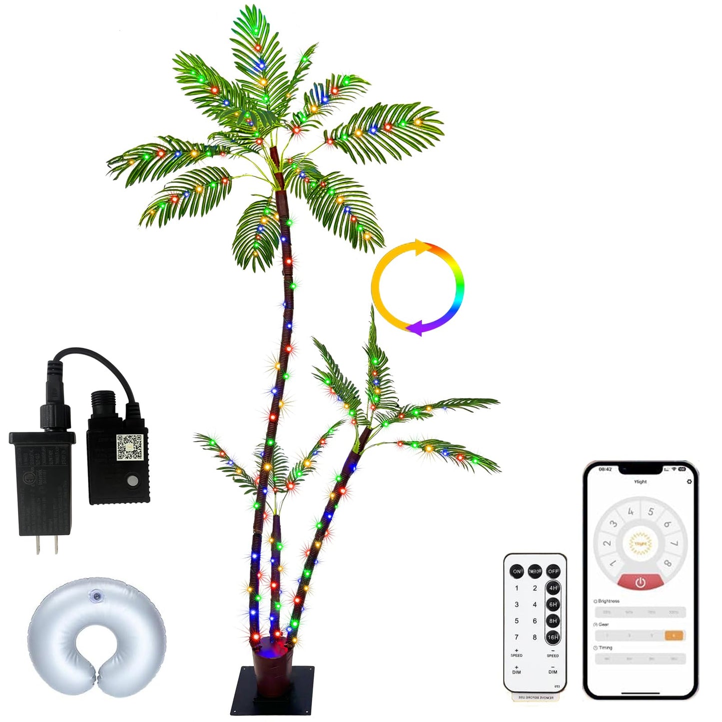 SOSHOT 6FT Lighted Artificial Palm Tree with Three Trunks and 212 LED Lights with Remote Control and App Waterproof for Tiki Bars, Patios,Beaches,Yards Pool, Cruise Party-Warm White to Multicolor