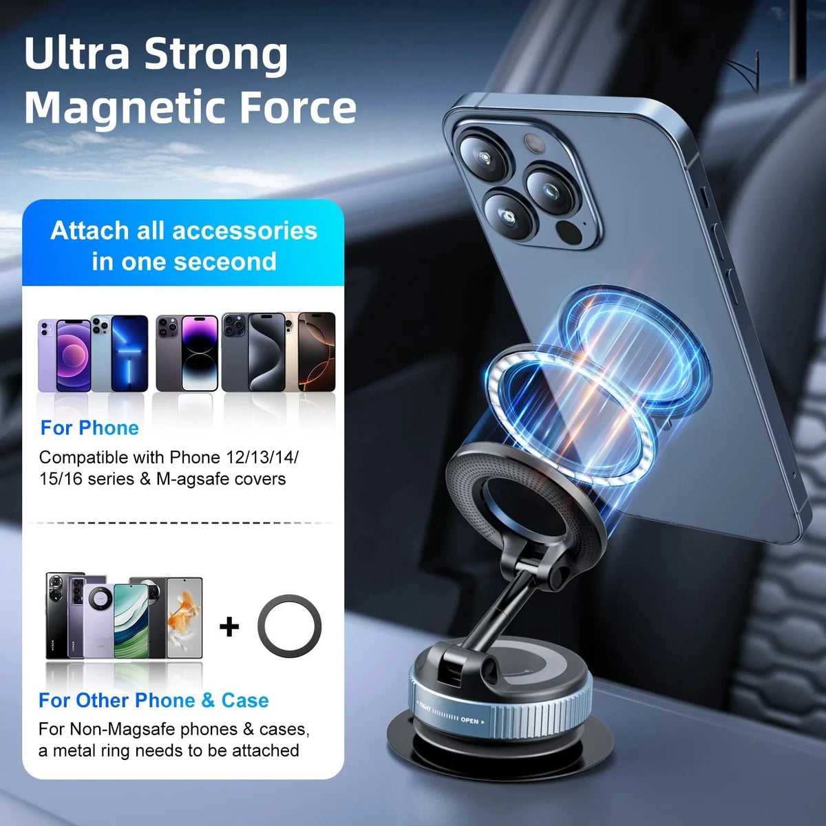 Upgrade Vacuum Magnetic Phone Holder for Your car,106 LBS Extra Strong Suction Cup N52 3800 Gauss Magnet Phone Mount for Cell Phone Holders for Your Car - Gym - Mirror for iPhone