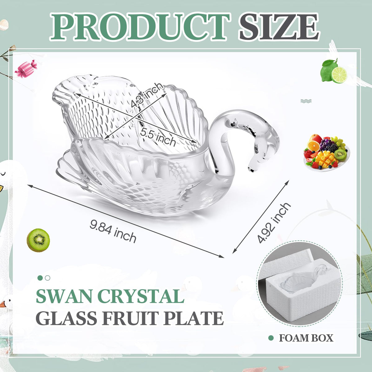 Patelai 9.8'' x 5'' Crystal Swan Bowl Decorative Centerpiece Glass Bowl for Candy Dish Flower Vase Fruits Table Decoration
