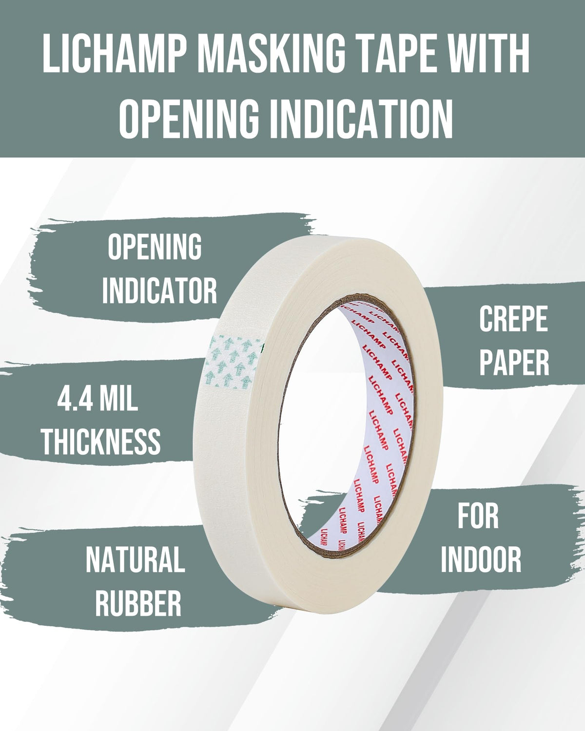 Lichamp Masking Tape for General Purpose Painting, 3/4 inch x 55 Yards x 12 Rolls (660 Yards Total), with Quick Opening Indications, Beige White