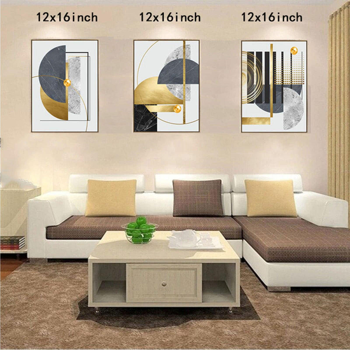 3Pcs Black Gold Canvas Wall Art Decor, Abstract Framed Painting Poster Print Nordic Luxury Geometric Artwork for Living Room, Marble Wall Painting for Bedroom Dining Room 12x16 in