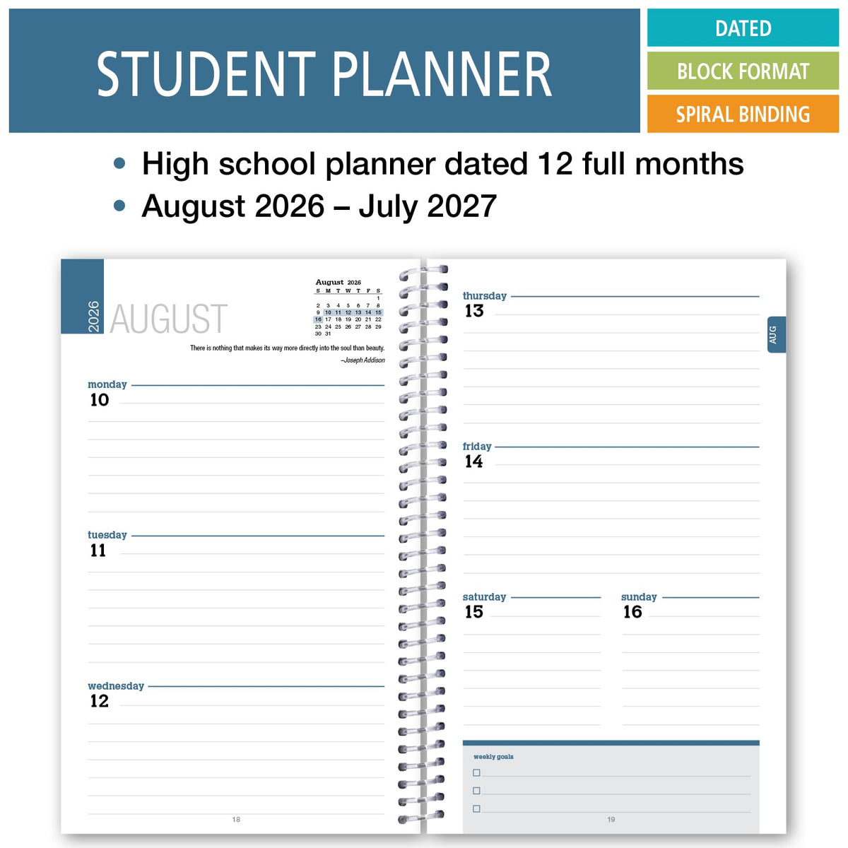 Elan Publishing Company Dated Student Planner for High School of College: Dated August 2026 - July 2027 (Black)