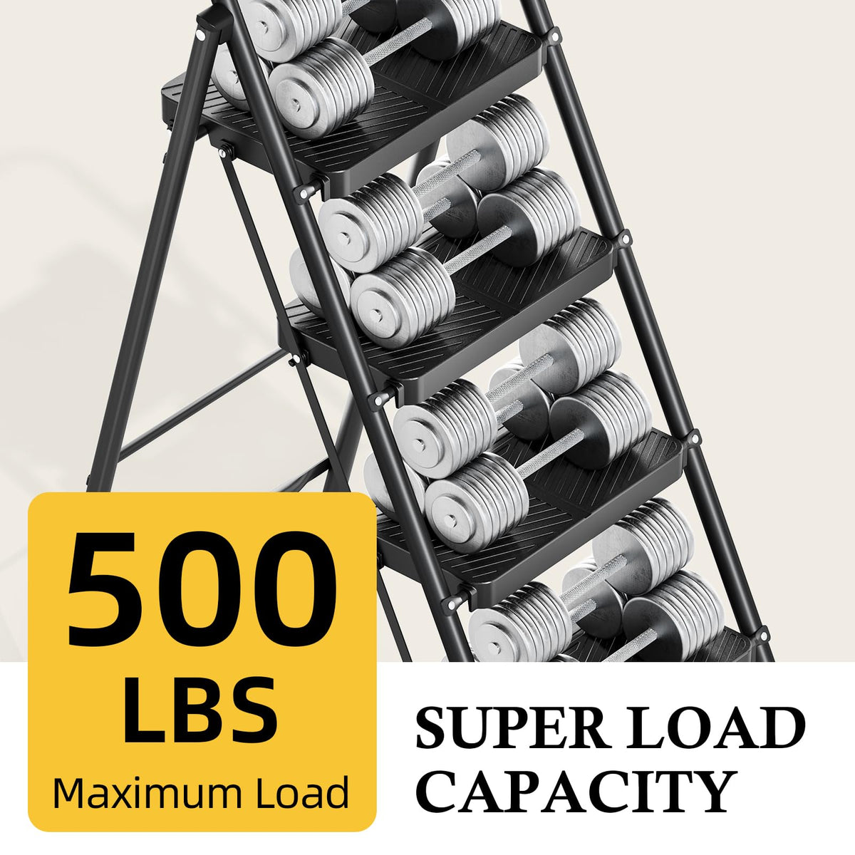 Urackify 4 Step Ladder, Portable Folding Ladder for Multi-Purpose, Home, Kitchen, Heavy Sturdy Steel Step Stool with Handrail, Anti-Slip Wide Pedals, Safe-Lock Design, Pass 500lbs Load Testing, Black