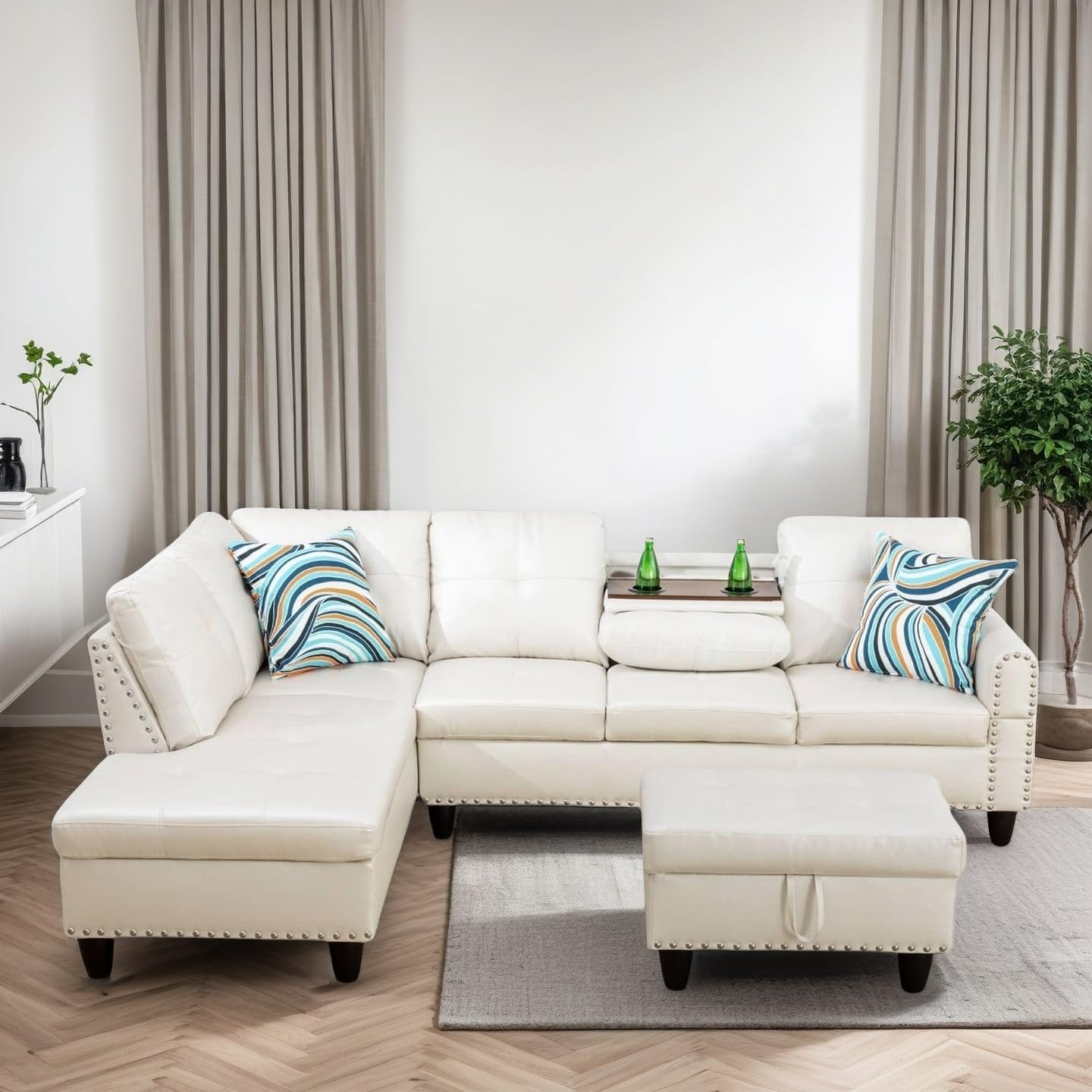 Trygoal L Shaped Couches for Living Room, Sectional Couch Living Room Furniture with Storage Ottoman, Modular Sectional Sofa with Movable Chaise for Apartment Office, White