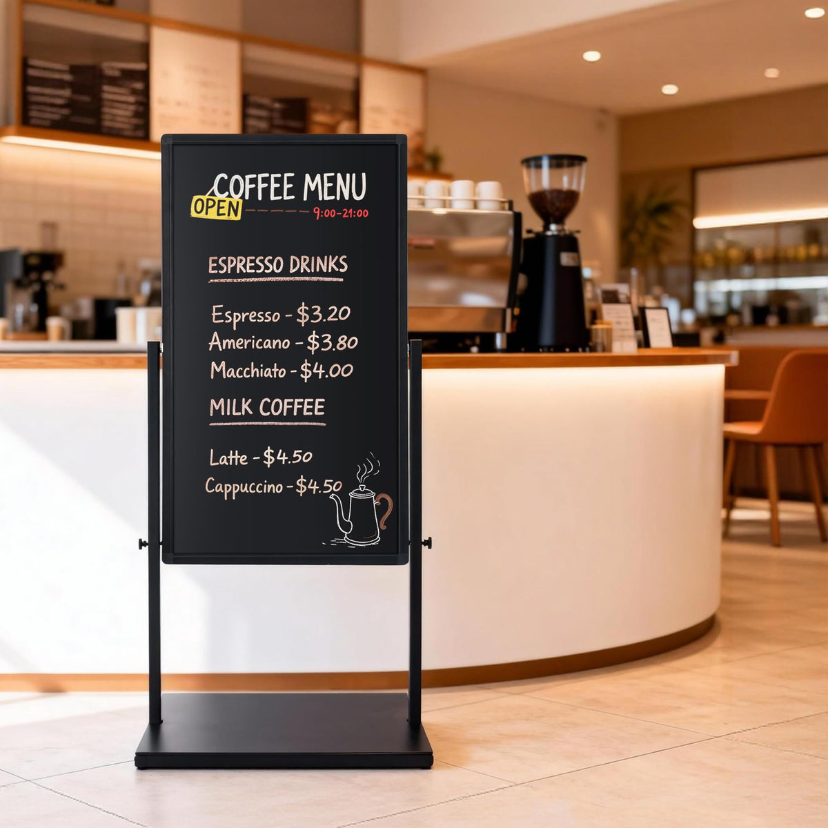 SELEAD 20”x45” Magnetic Aluminum Frame Chalkboard with Metal Floor Stand - 360° Reversible Double-Sided Chalk Board Heavy-Duty Indoor Outdoor Sign Board for Menu, Business, Cafe, Home Office