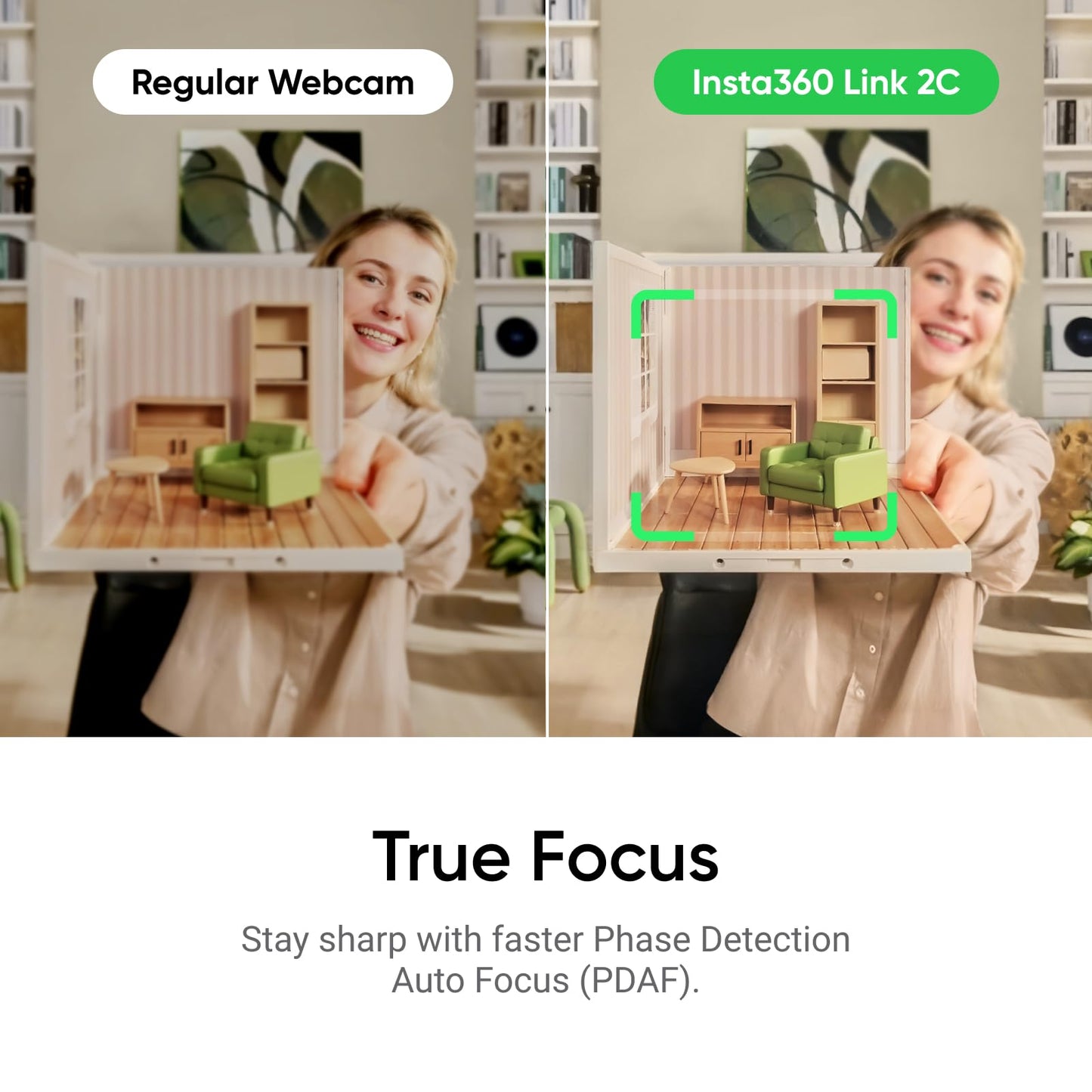 Insta360 Link 2C - 4K Webcam for PC/Mac, Streaming Computer Camera with Auto Framing, 1/2" Sensor, HDR, AI Noise-Canceling Mic, Gesture Control, Webcam for Desktop Video Calls, Zoom, Teams, Twitch