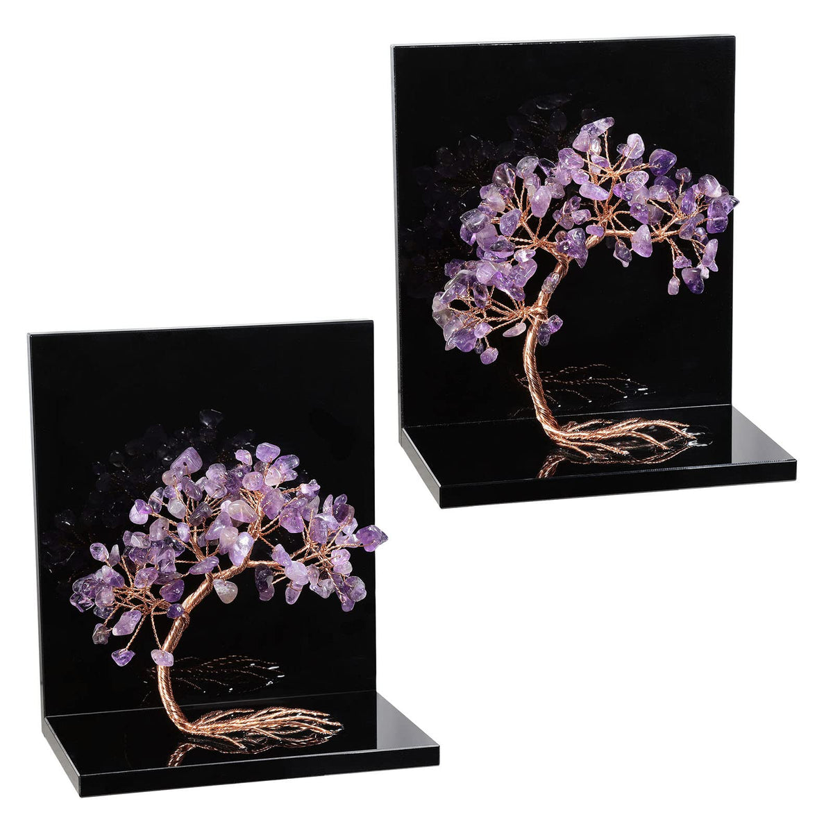 rockcloud Set of 2 Amethyst Crystal Tree Acrylic Decorative Bookends, L-Shaped Heavy Duty Book Ends to Hold Books for Home Office Shelves, Purple