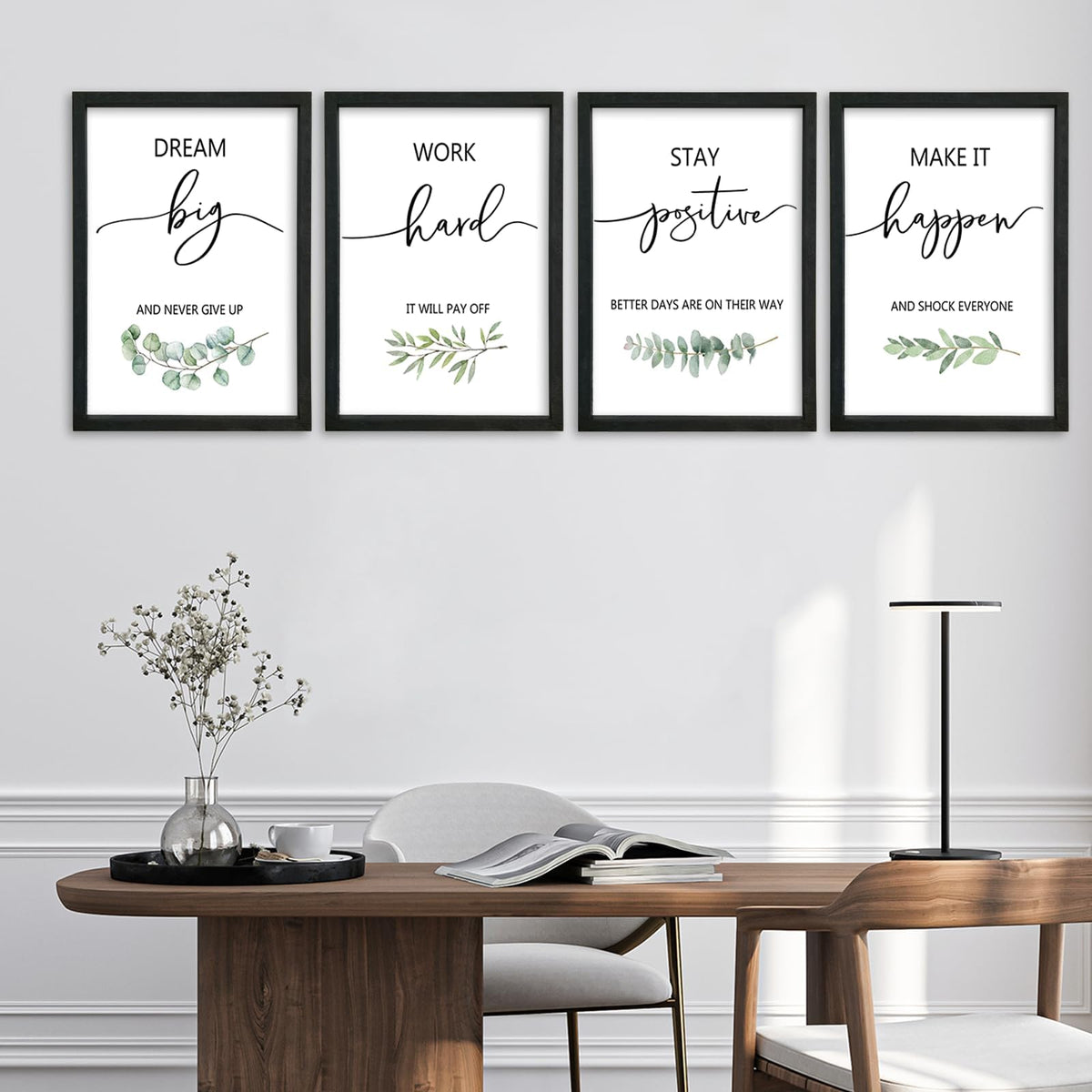 YWJKWLGS Inspirational Quote Wall Art Set 11x16 Inch Set of 4 Motivational Home & Office Decor for Positive Family Encouragement Wooden Framed Signs (Black)