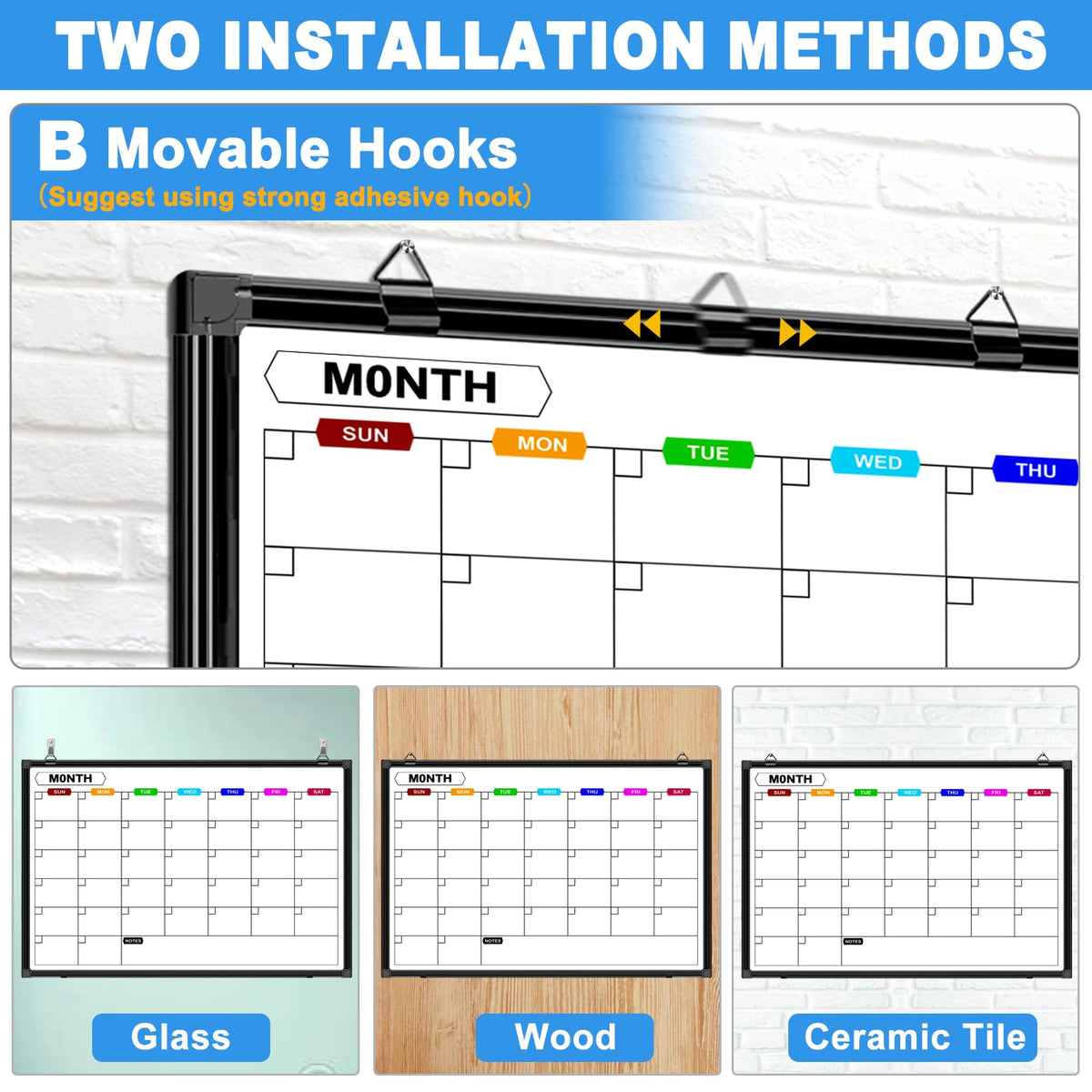 CALENBO Dry Erase Calendar Whiteboard for Wall 36" x 24", Magnetic Monthly White Board Calendar Dry Erase with Tray, Black Aluminum Frame Bulletin Board for Office Home and School