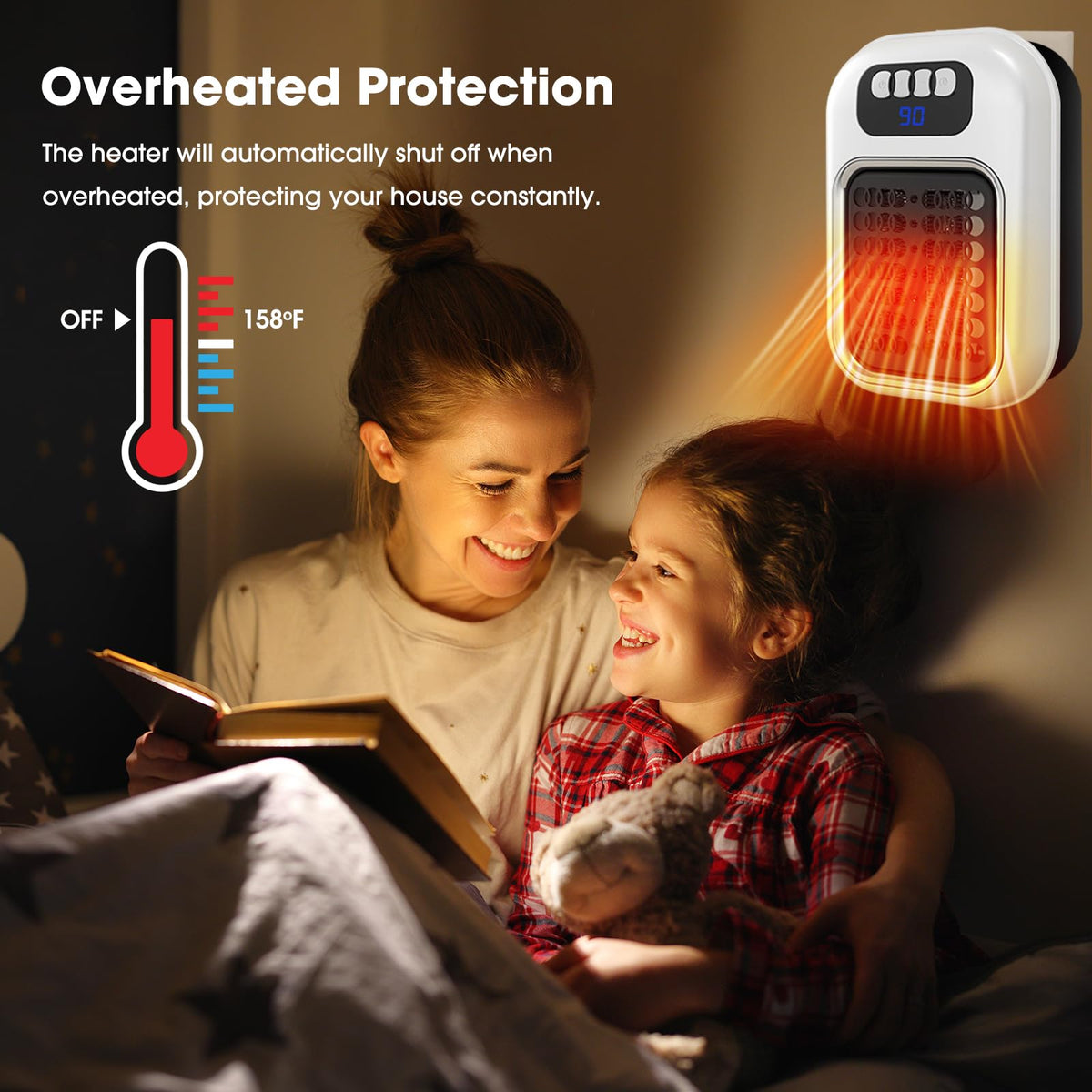 SUIDREAMS 370W Space Heater, Wall Outlet Electric Space Heater as Seen on TV with Timer, Led Display, Adjustable Thermostat, Compact for Office Dorm Room