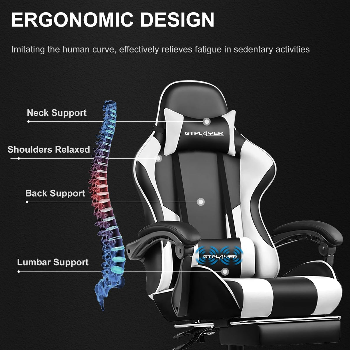 GTPLAYER Gaming Chair, Computer Chair with Footrest and Lumbar Support, Height Adjustable Game Chair with 360°-Swivel Seat and Headrest and for Office or Gaming (Pearl White)