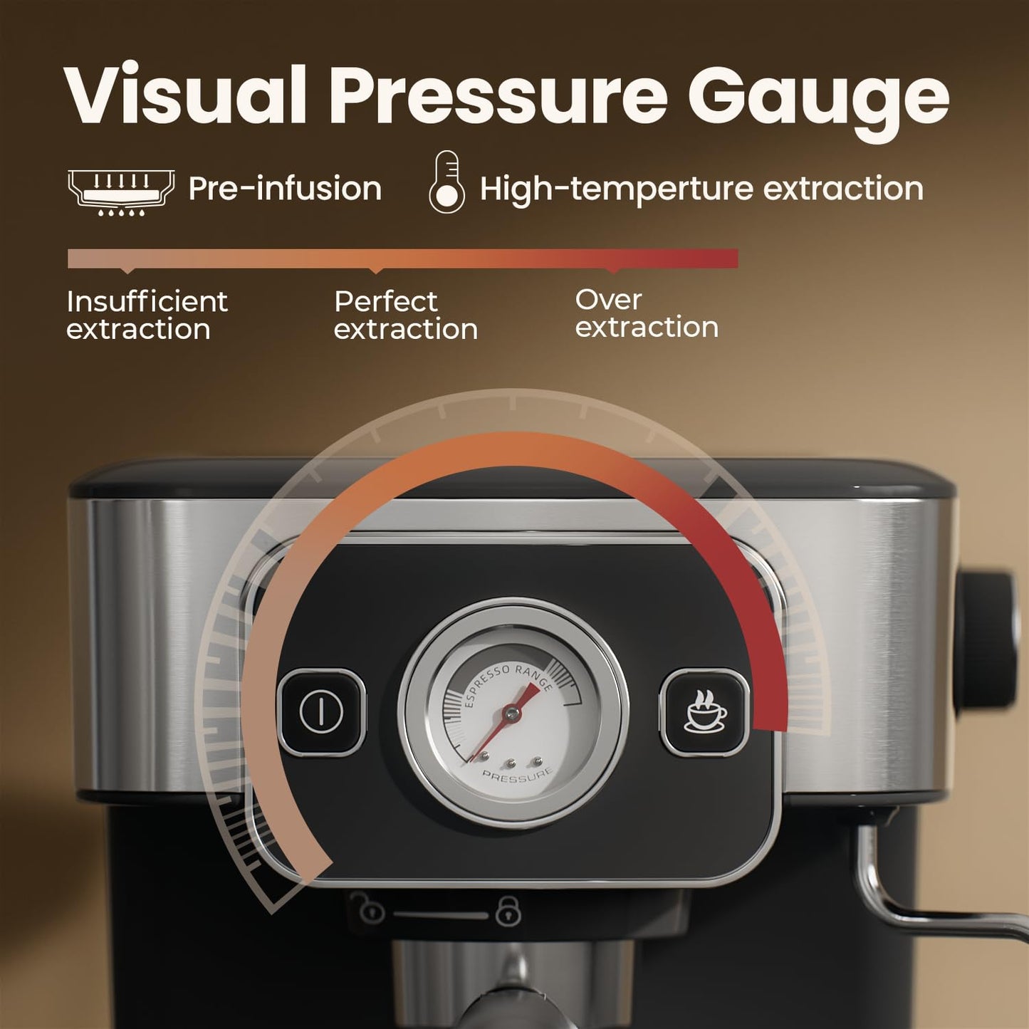 JZ.CAFE Espresso Machine 15-Bar Pump & Temperature Control - 1200W Barista Coffee Maker Kit for Espresso, Latte, Cappuccino