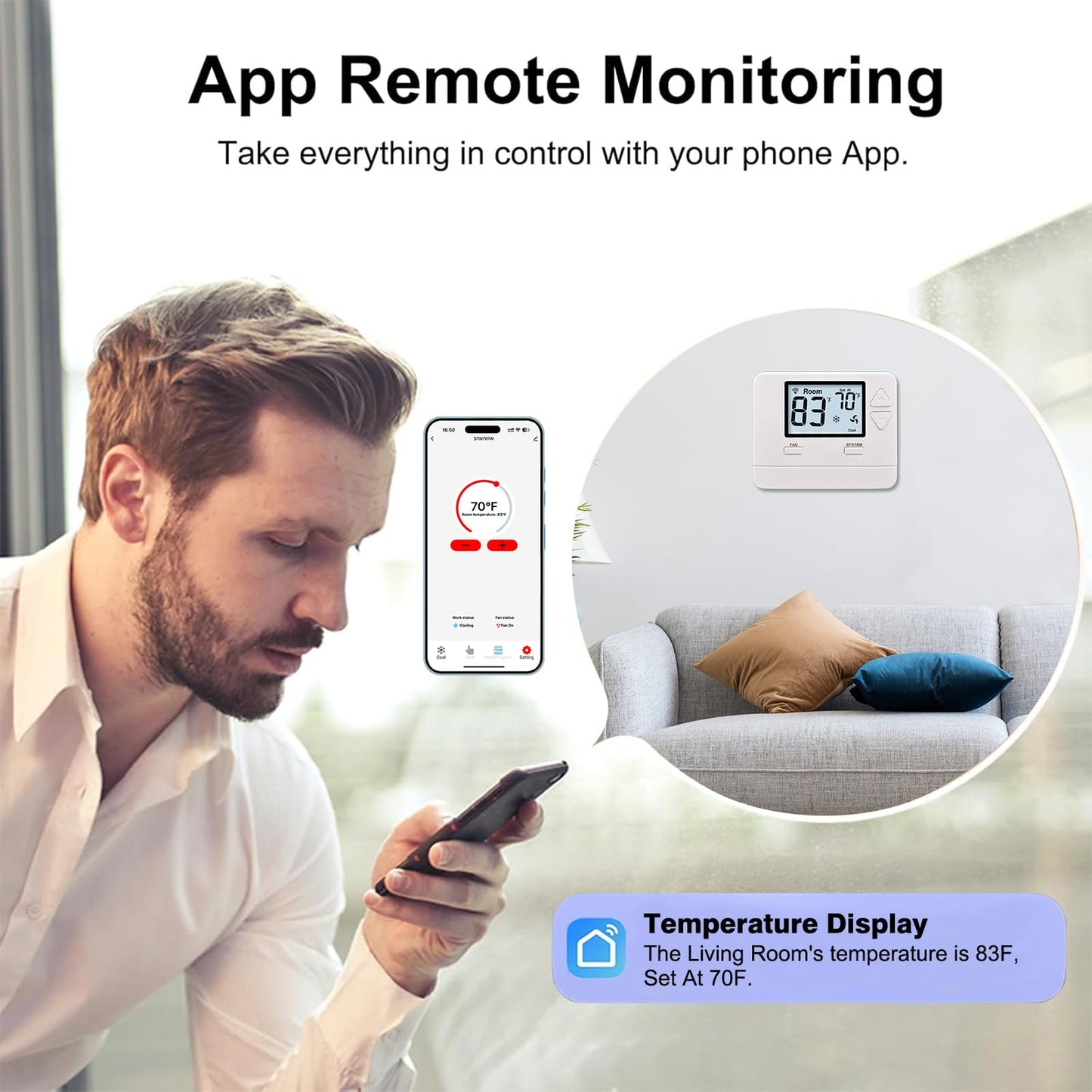 Heagstat WiFi Thermostats for Home Single-Stage 1Heat/ 1Cool, APP Remote Control, 7-Day or 0-Day Programmable. (C-Wire Required)