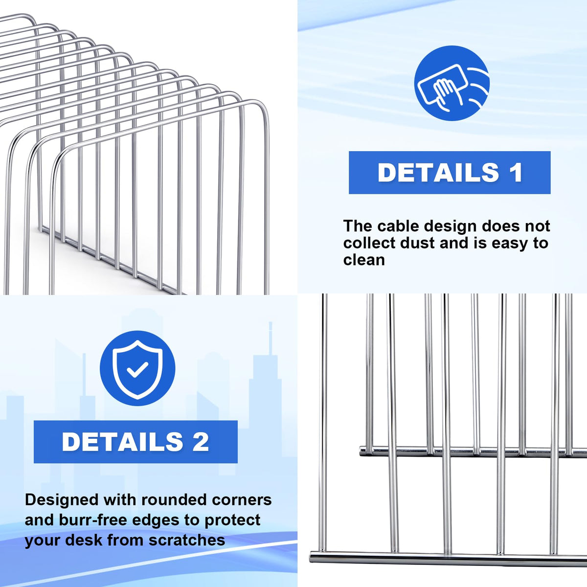 Chivertion 6 Pcs Desktop Organizer Wire Desk File Organizer Vertical Metal Stand up File Stand for Office Home, 11 Sections (Silver)