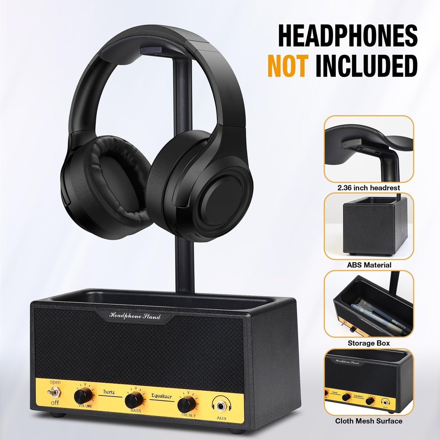 Lesdexzz Headphone Stand with Cable Storage, Display Music Lovers' Decorative Items & Suitable Headphone Holder, Contains 1 Base 1 Support Rod 1 Headrest (Cloth Texture Black)