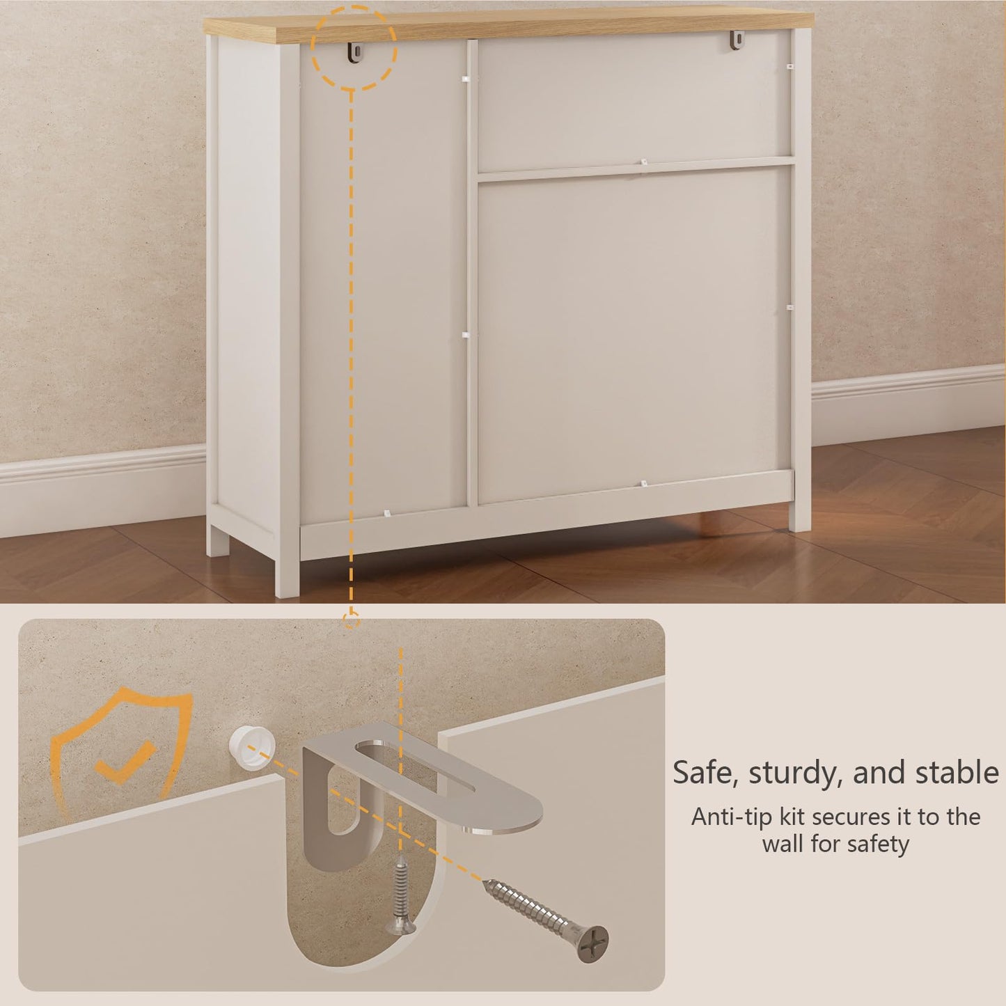 Viaozutis Storage Cabinet with Doors and Drawers,Kitchen Storage Cabinets，with Drawer and Adjustable Shelf（White）