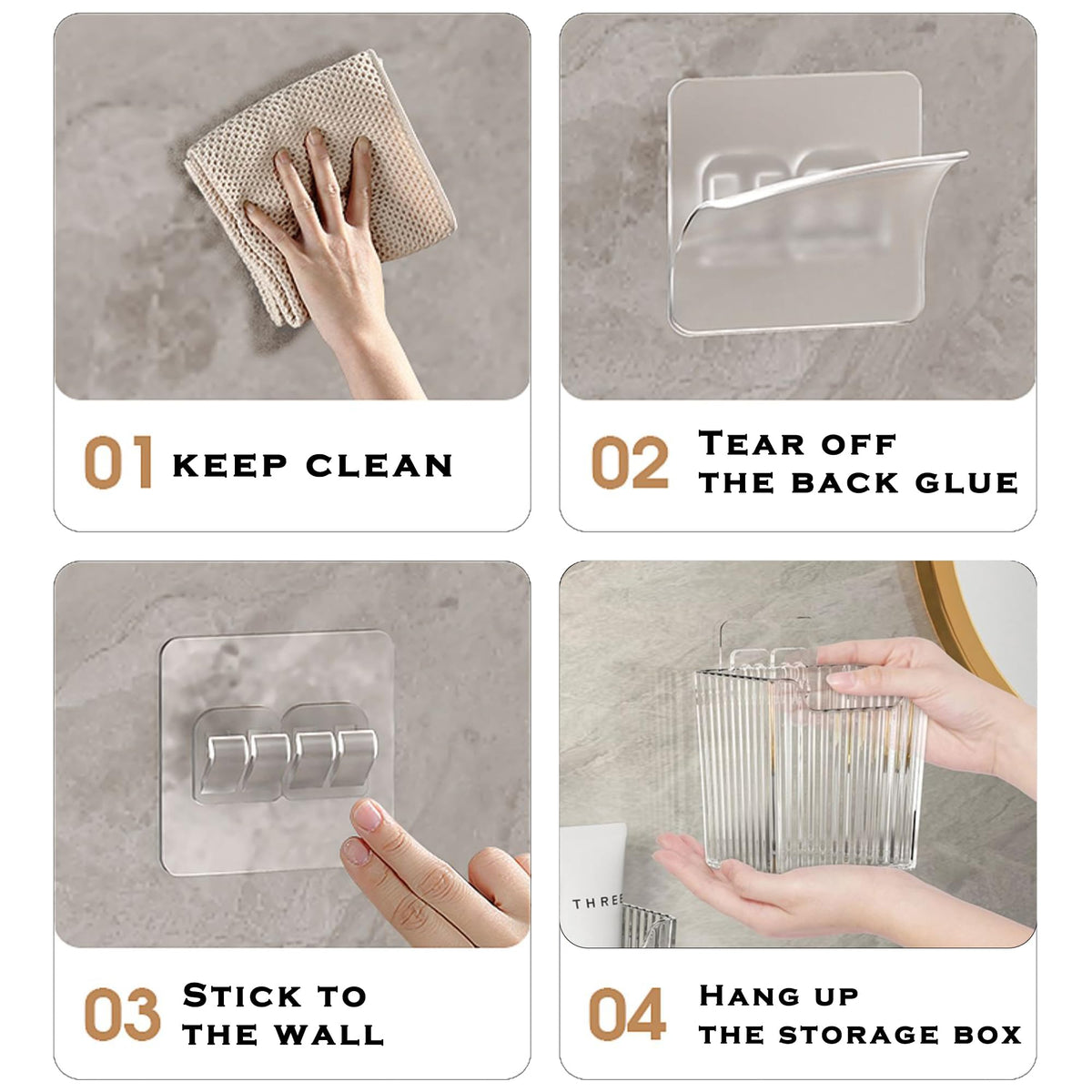 MZYIWUU 4 Pack Acrylic Wall Mount Organizer, Adhesive Cabinet Door Storage Bins, Clear Makeup Containers, Stackable Organizer Basket for Kitchen, Bathroom, Cabinet, Pantry, Office