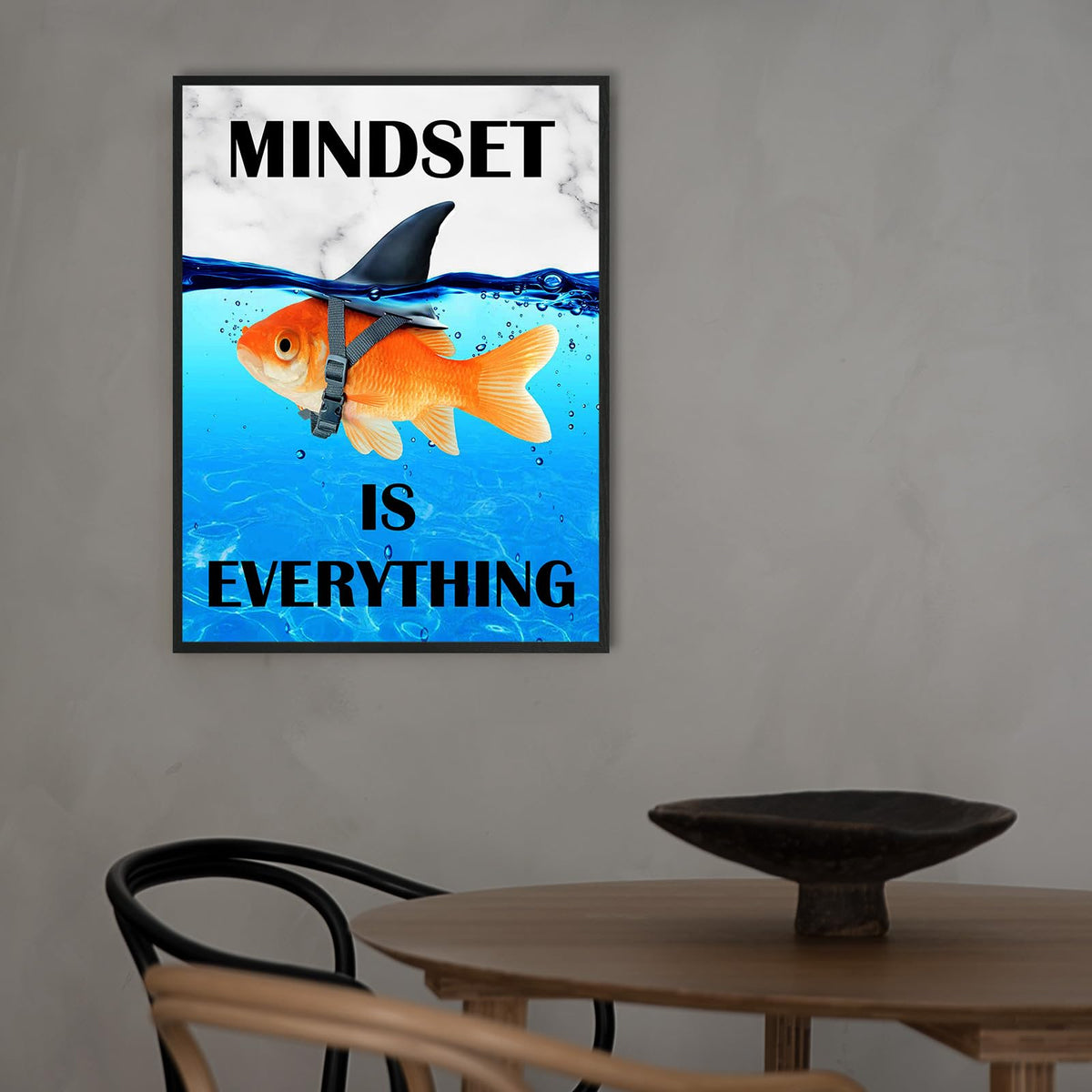 Mindset Is Everything Wall Art:Motivational Wall Decor for Office,Goldfish Prints Posters Inspirational Wall Art Framed,Uplifting Self Improvement Positive Quote Home Office Wall Art 12"x15"