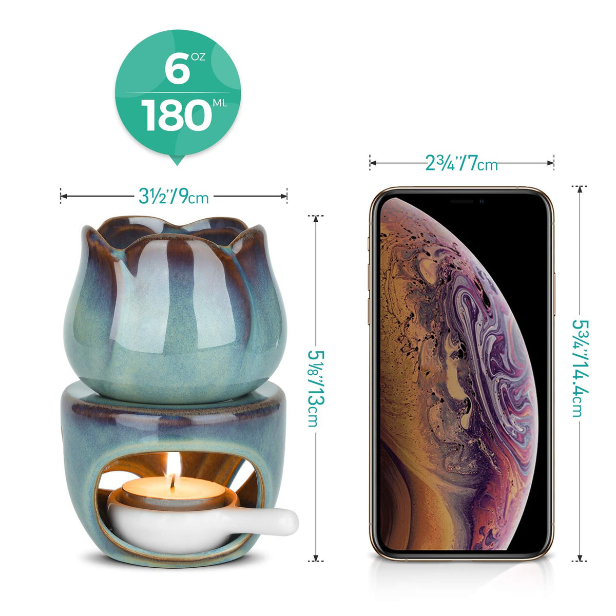 ComSaf Wax Melt Burners Essential Oil Burner Set of 2, Aromatherapy Aroma Burner Ceramic Oil Diffuser Candle Tealight Holder Home Bedroom Decor Christmas Housewarming Gift