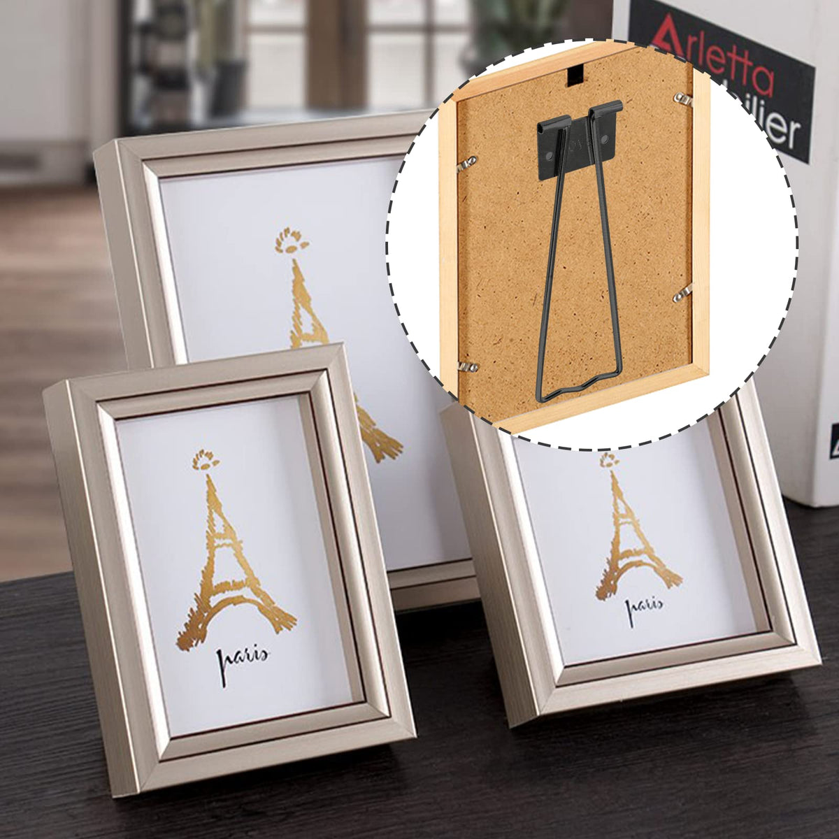 Rierdge 10 Pcs Easel Back, Iron Picture Frame Easel Back, Photo Frame Easel Back Stand with Screws & Screwdriver (Black)