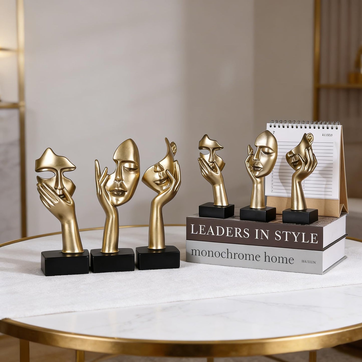 oliruim 3 Pcs Thinker Large Statue Set - Black Glod Art Abstract Home Accent Figurines for Living Room, Bedroom, Shelves, Office Desktop, Coffee Table Decor, Gift for Women (3 Pcs Black Glod, 9")