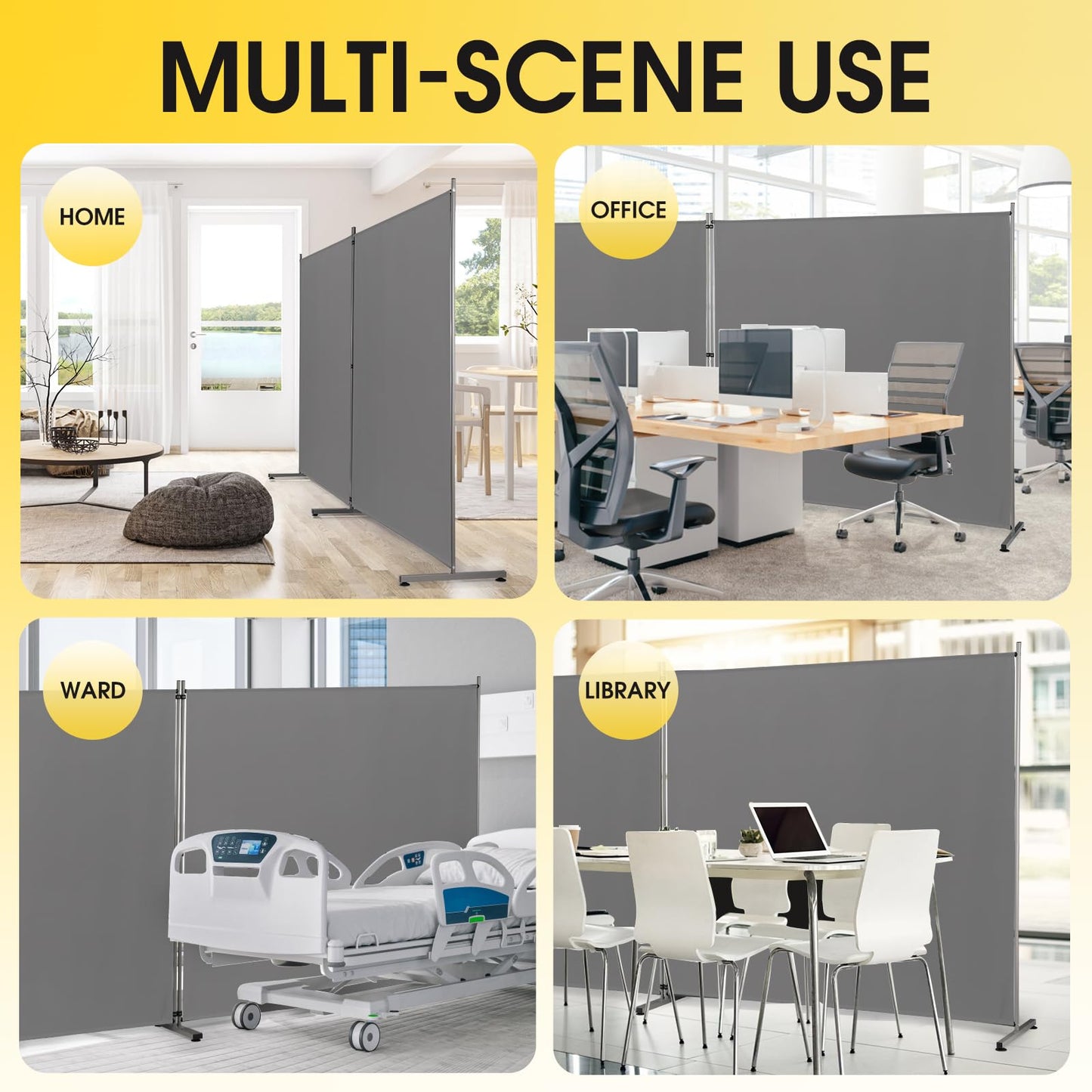 Rantila Indoor Room Divider, Portable Office Divider, Room Divider Wall Screen 2 Large Panel, Folding Partition Privacy Screen Walls Dividers for Room Separator 142" W x 71" H,Gray