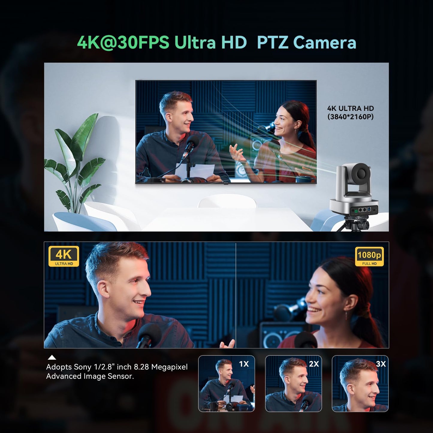 4K Conference Room Camera System, AI Auto-Tracking 4K PTZ Camera 3x Optical Zoom 92° Wide-Angle and Bluetooth Speakerphone 16.4FT Voice Pickup for Conferencing Worship Church Education Medical