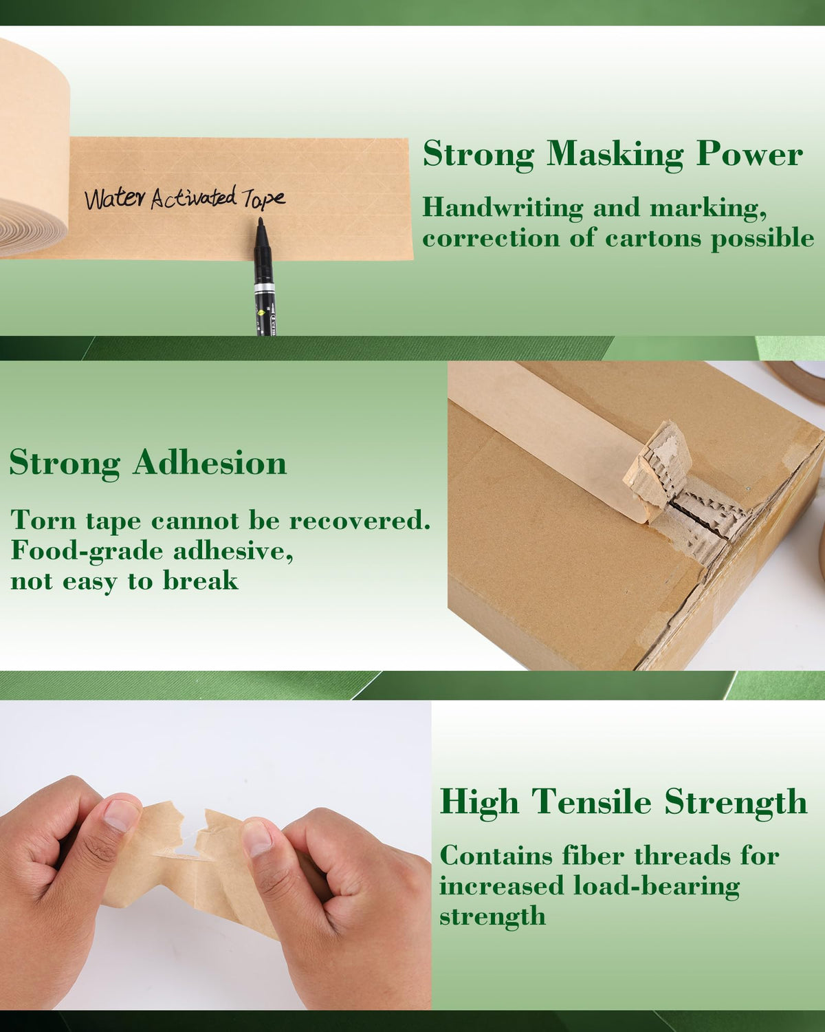Lichamp 2-Pack Water Activated Kraft Paper Tape, 2.75" x380 ft Heavy-Duty Eco-Friendly Packaging Tape, Recyclable & Writable for Shipping, Ecommerce, Logistics Boxes