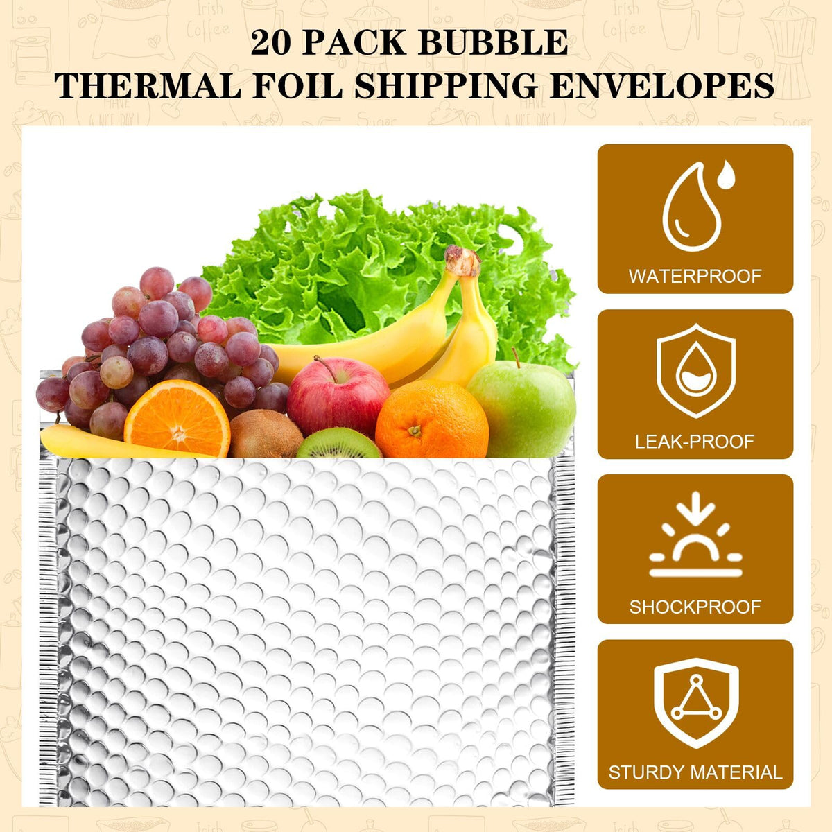 Aemygo 20 Pack Thermal Bubble Mailer, 9" x 11" Insulated Metallic Bubble Mailers, Self-adhesive Foil Mailing Envelopes for Cold Shipping Waterproof Shipping Envelopes for food, Cosmetics
