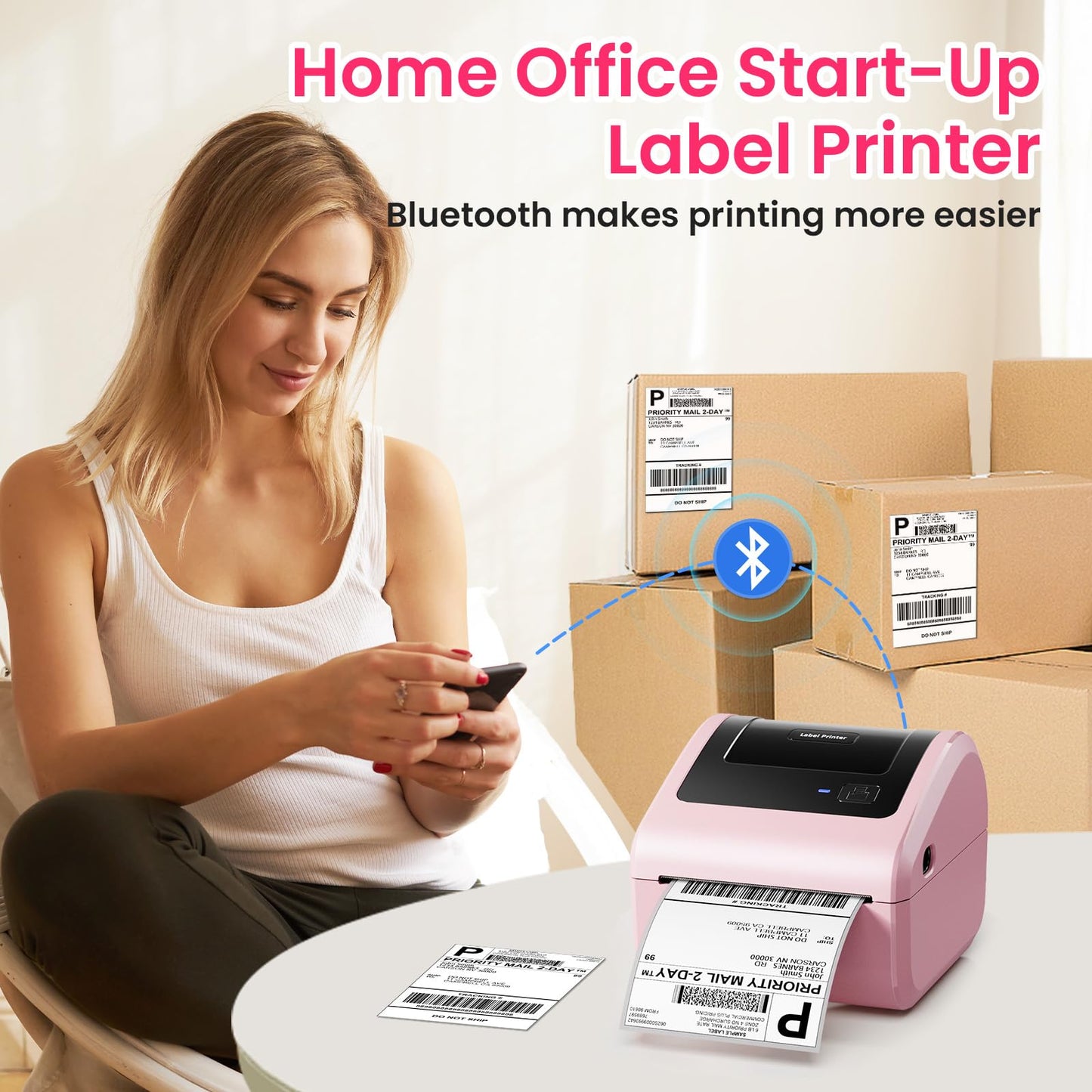 Omezizy Bluetooth Thermal Label Printer 4x6 - D450BT Shipping Label Printer for Small Business, Shipping Packages, Office, Home, Compatible with USPS, Shopify, Amazon, Tiktok
