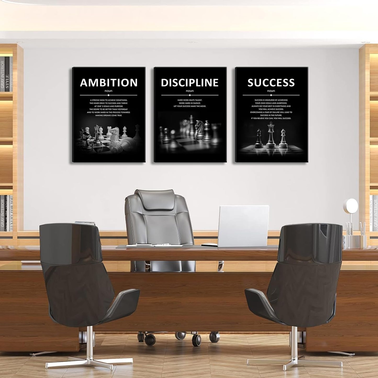 ONEOLTN Motivational Wall Decor Inspirational Office Canvas Wall Art Quotes Prints Artwork Success Ambition Discipline Encouraging Pictures for Study Room Gym Sayings Home Decoration 12” x16” x3PCS