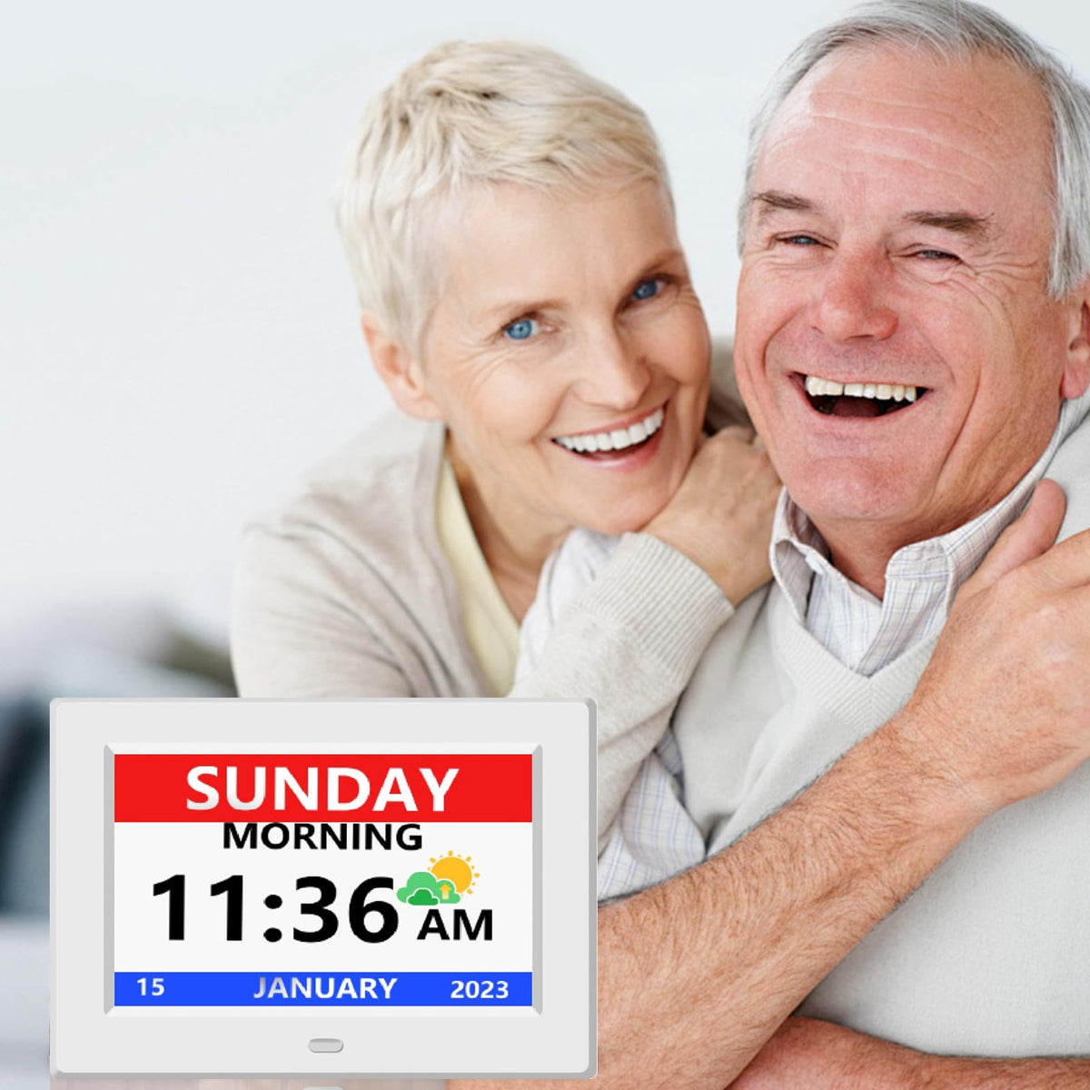 LXBYJKJ 7 Inch Digital Clock with Day and Date for Elderly Alzheimer's Clock Customizable Alarms 3 Display Modes Large Font Alarm Clock for Seniors Auto DST White