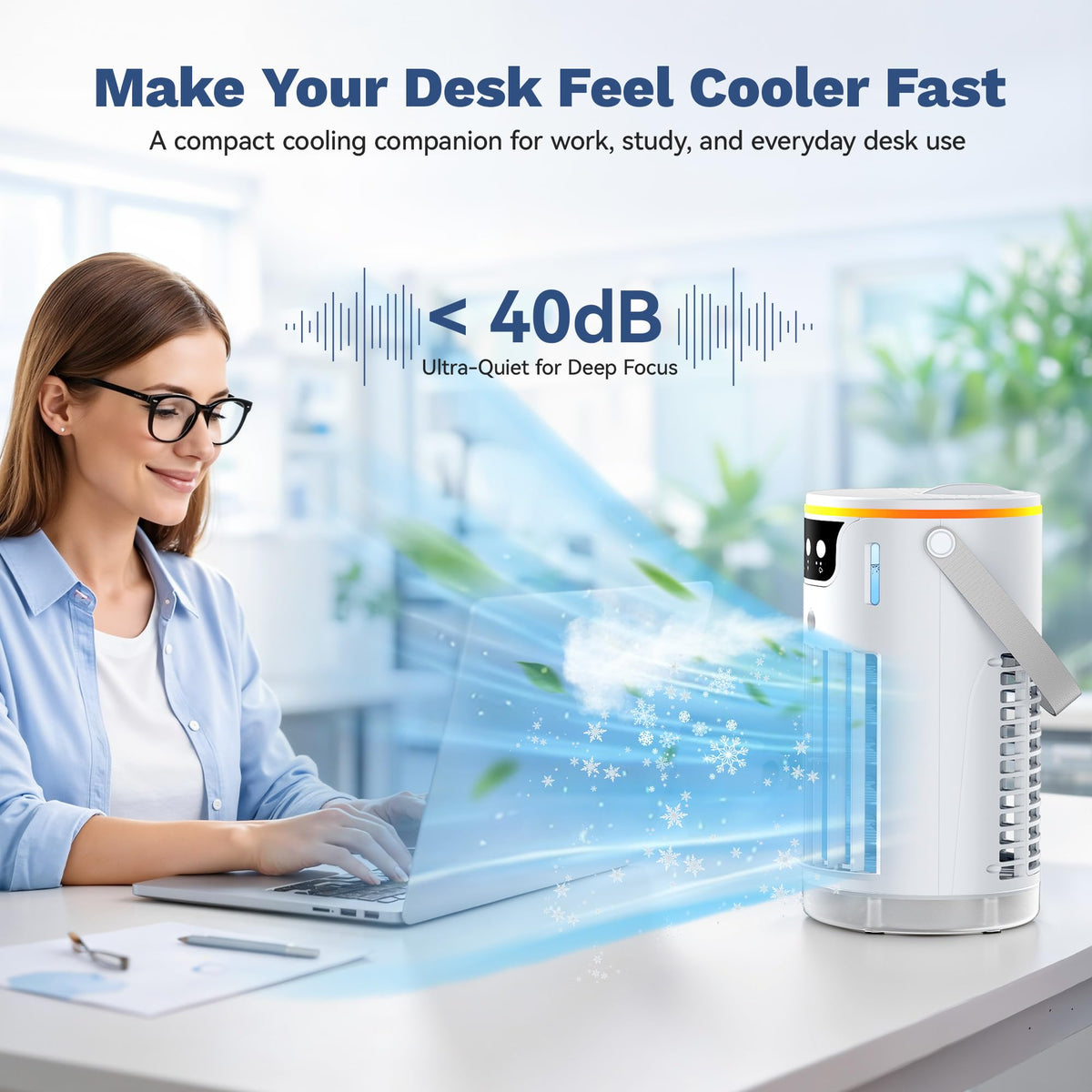 Portable Air Conditioners Desktop AC Unit with Water Ice Cooling Mist, Personal Evaporative Air Cooler Fan Mini Swamp Cooler for Bedroom, Nightstand, Office, Dorm, RV (White)