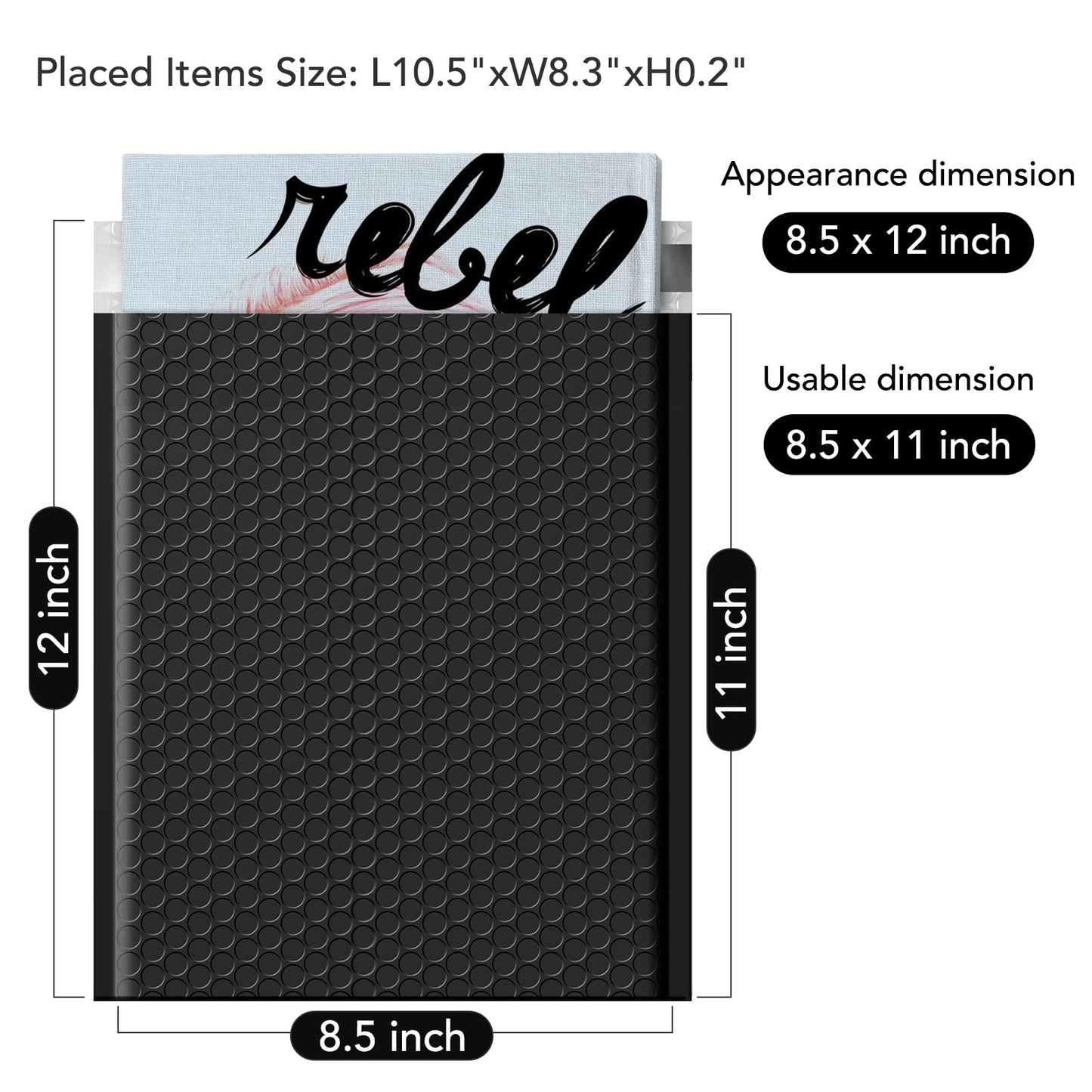 Fuxury Black Bubble Mailers 8.5x12" 40 Pack Medium Padded Envelopes Opaque #2 Bubble Mailer Usable Size 8.5x11" Thick Padded Mailers for Small Business Mailing Books Clothes Makeup Supplies