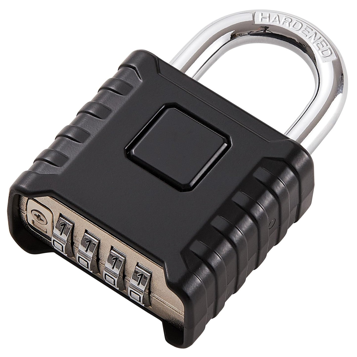 1 Pack disecu Large Heavy Duty 4 Digit Combination Lock, One Touch Unlocking, Anti-Error Feature, High Security Outdoor Waterproof Padlock for School Gym Locker, Fence, Gate, Storage Unit (Black)