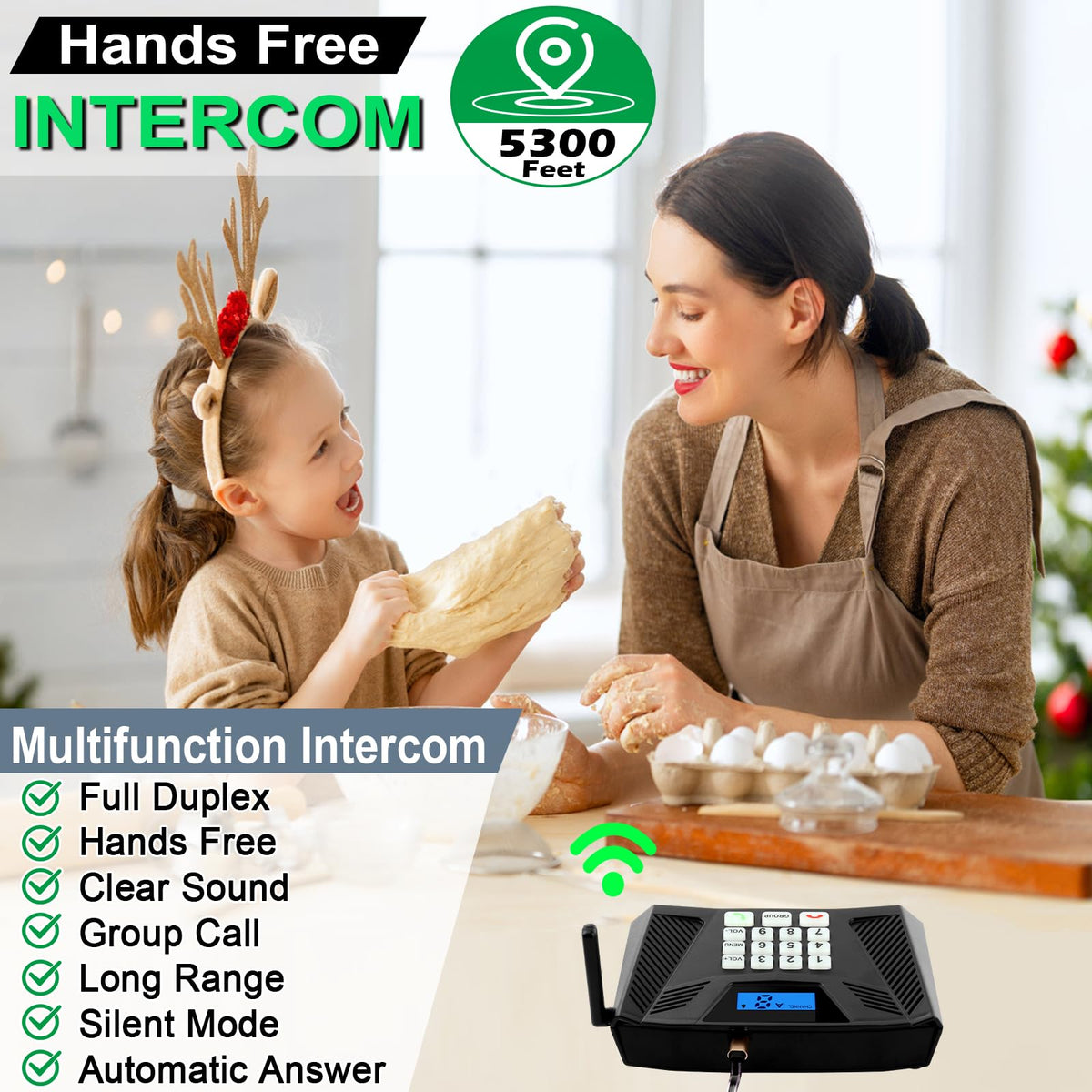 Intercoms Wireless for Home Upgrade, Hands-Free Intercom with Automatic Answer, 5300 Feet Range Full Duplex Home Intercom System for Business Store Office Easy to Use(3Packs, Black)