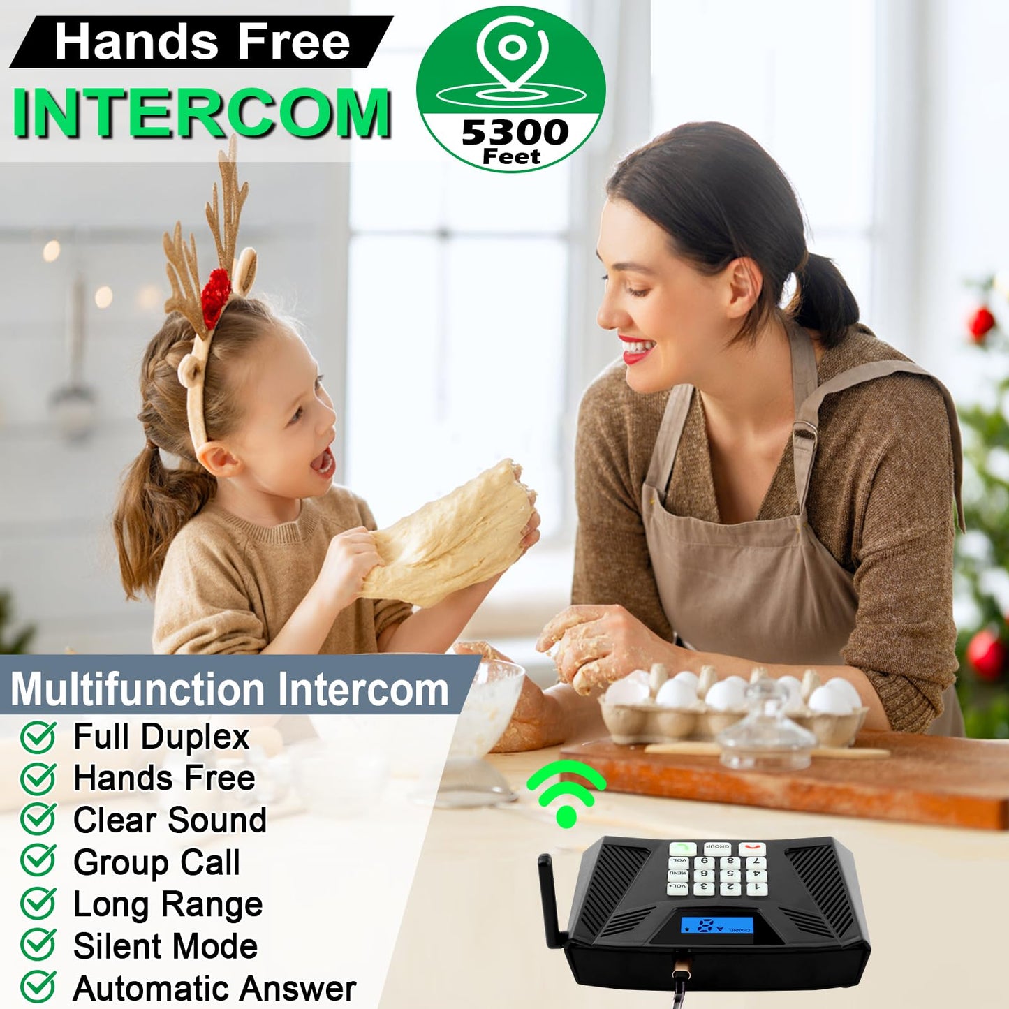 SANZUCO Intercoms Wireless for Home, Upgraded 5300ft Intercom 9 Channel 2 Code, Full Duplex Hands Free Talk Wireless Intercom System for Home Elderly Office with Auto Answer(6Packs, Black)