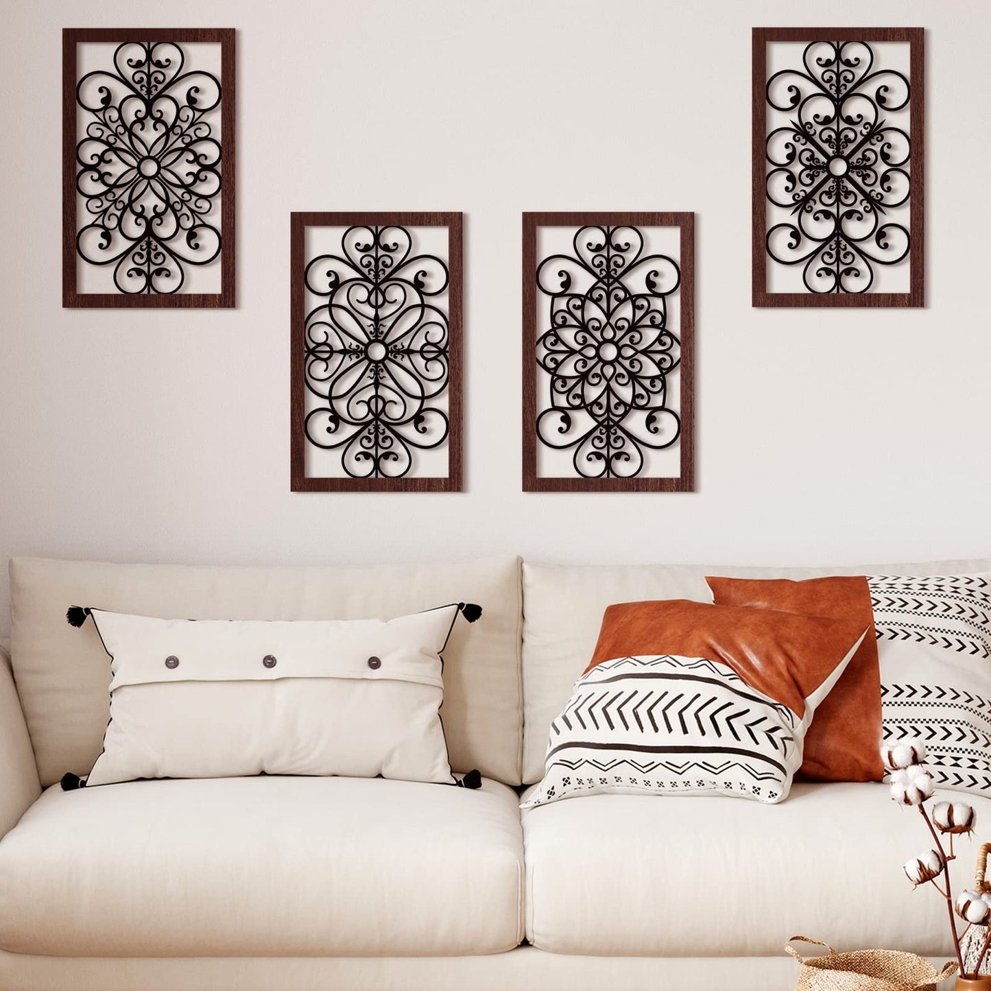 4 Pieces Thicken Rustic Wall Decor Modern Farmhouse Wooden Hollow Carved Design Wall Art for Living Room Bedroom Hallway Decor Office Kitchen Wall Decoration (Traditional Style)