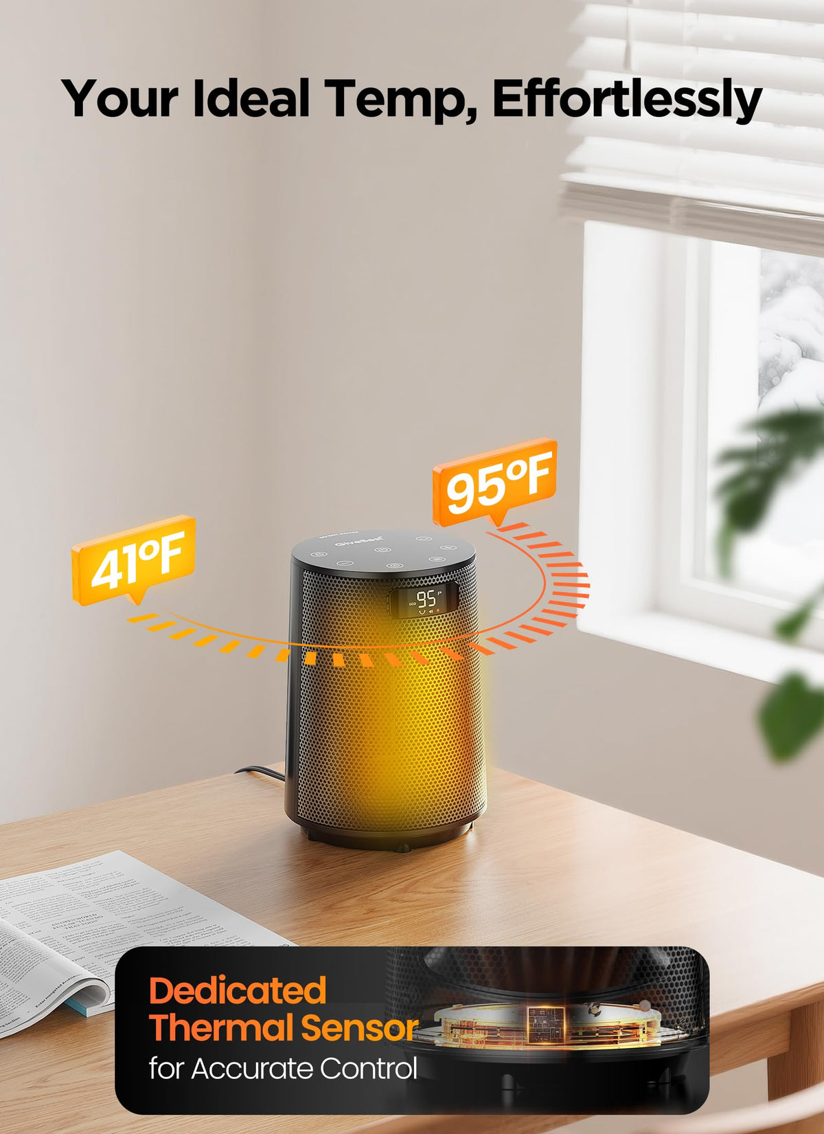 GiveBest Space Heater, Electric Portable Heaters for Indoor Use with Thermostat and Remote, 70°Oscillation, Digital Display, 12H Timer, 1500W PTC Ceramic Fast Safety Heat for Office Bedroom Home Desk