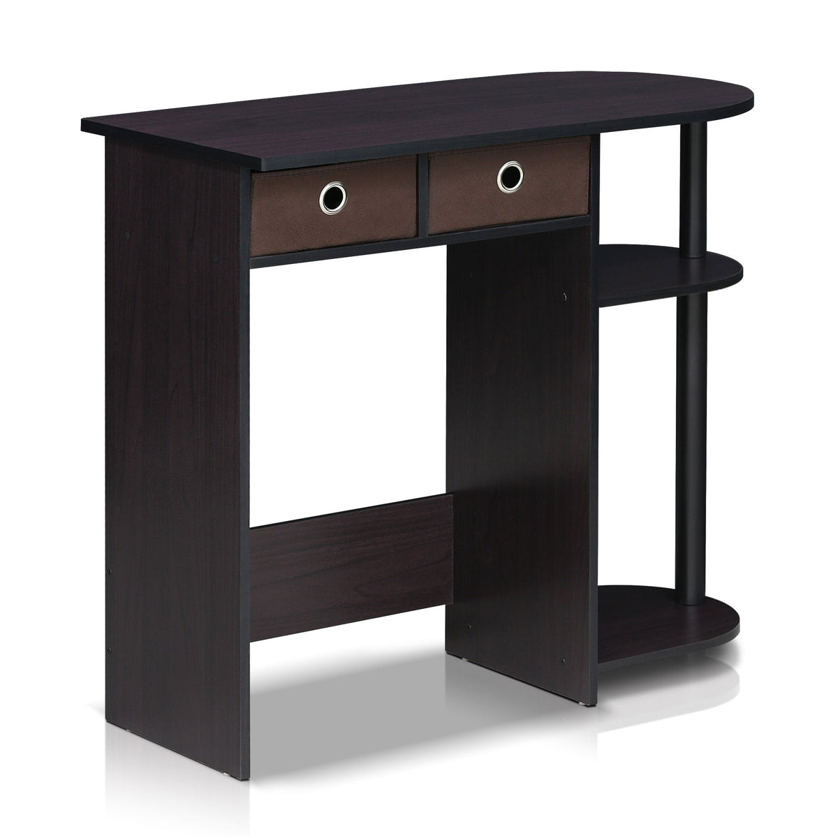 Furinno GO GREEN Desk, 31.5" Wide Gaming Desk with 2 Side Shelves and Storage Bins, Computer Desk, Office Desk for Home Office, Study Room, Dorm, Bedroom, Dark Walnut