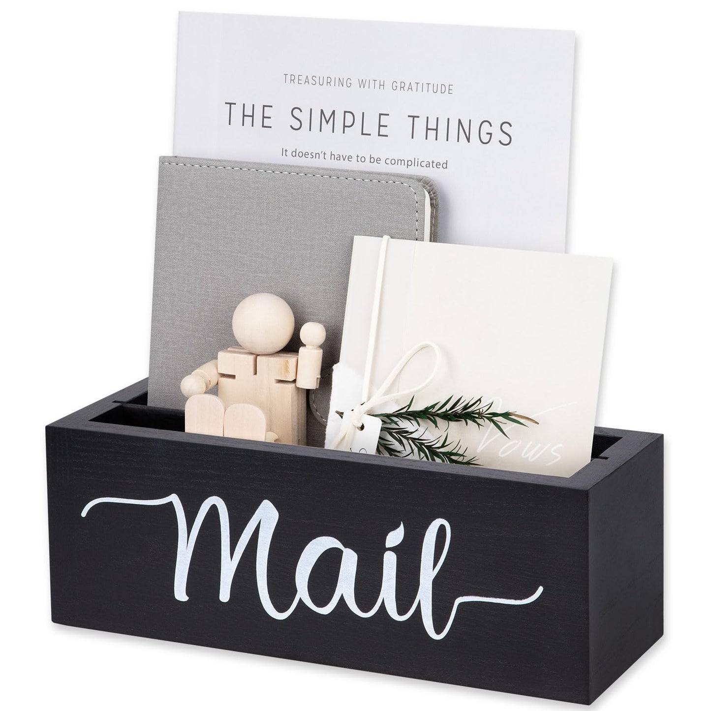 Lucundm Desk Mail Organizer, Mail Organizer Countertop, Wood Desk Mail Storage Box, Envelop Holder for Home Office (Black-2 slot)